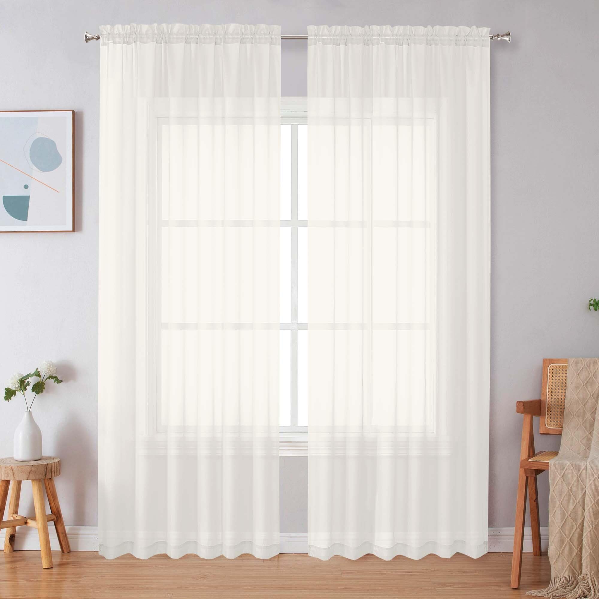 Simplebrand Ivory Sheer Curtains 84 Inches Long 2 Panels for Bedroom