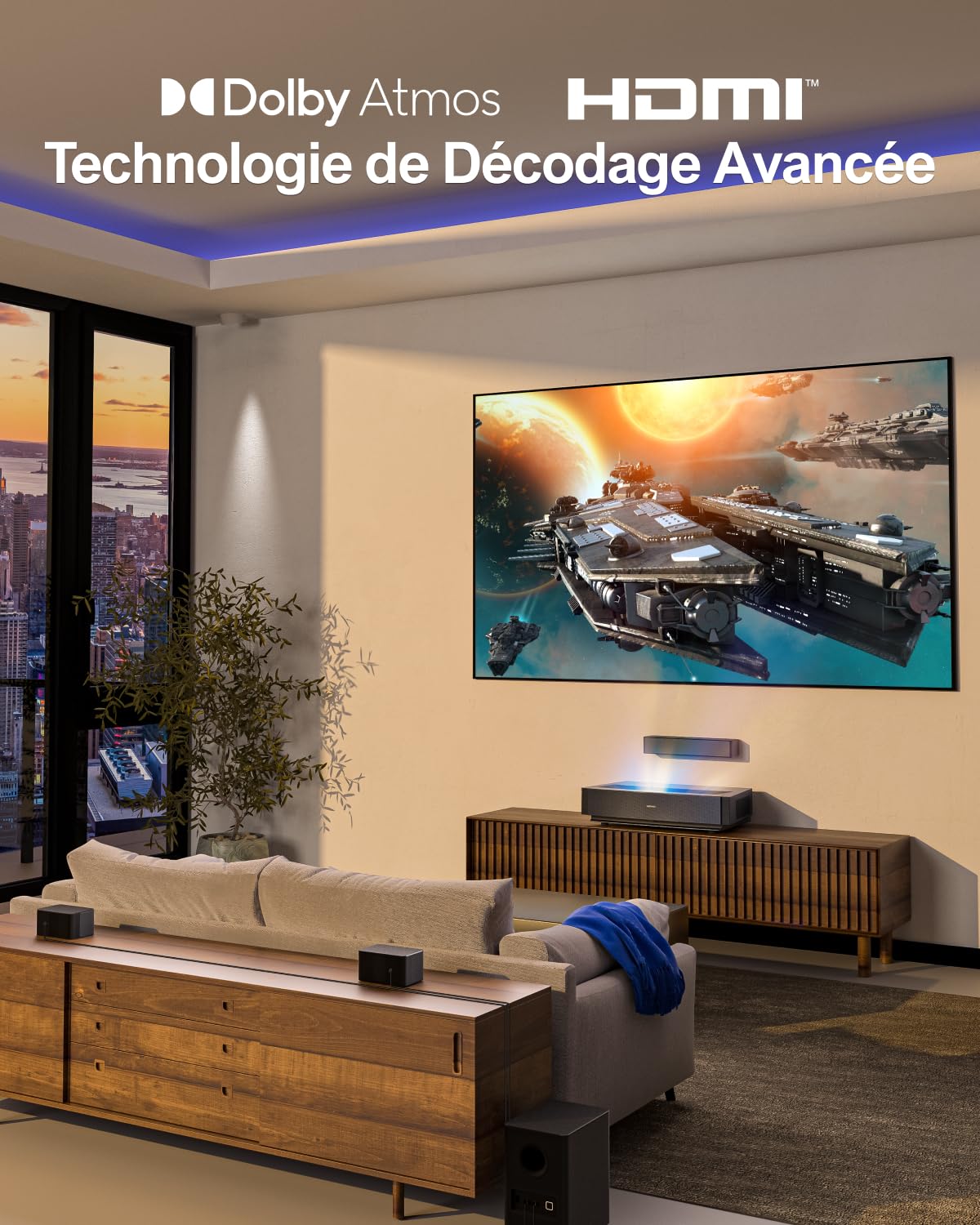 ULTIMEA Barre de son 5.1 avec Dolby Atmos, système de son surround 3D, barre de son pour TV avec caisson de basses, 2 haut-parleurs arrière, barre de son Bluetooth 5.3 avec basses réglables, Poseidon
