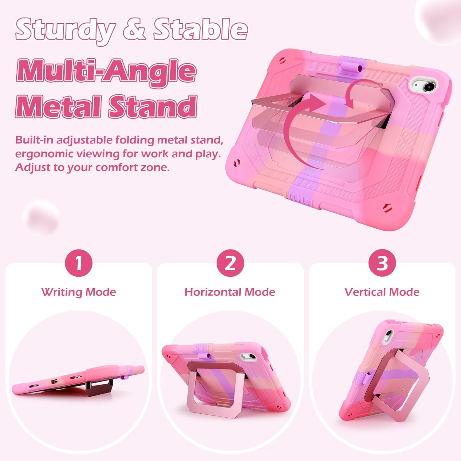 VOFUOE for iPad A16 Case 11th Generation 2025 11 Inch, iPad 10th Generation Case 2022 10.9 Inch for Kids Girls with Multi-Angle Dual Foldable Stand Pencil Holder 2 in 1 Hard Protective Cover-Colorful