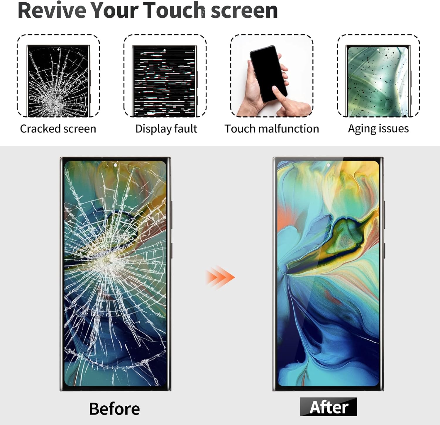 OLED for Samsung S23 Ultra 5g Screen Replacement for Samsung Galaxy S23 Ultra LCD for Samsung S23 Ultra 5g Display Touch Digitizer Screen Assembly Replacement with Frame Black (US Version)