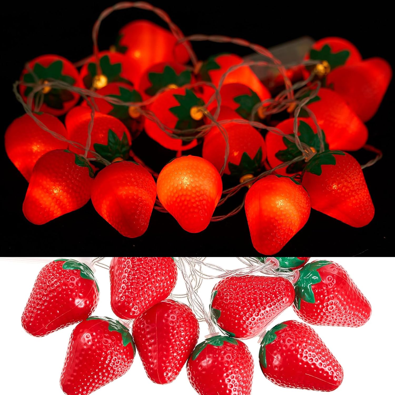 VIHOSE 2 Pcs 3 Meters 20led Fruit Strawberry String Lights Battery Operated Strawberry Lights Indoor Outdoor Lighting Lamp for Wedding Home Birthday Garden Yard Patio Party Tree Decorations