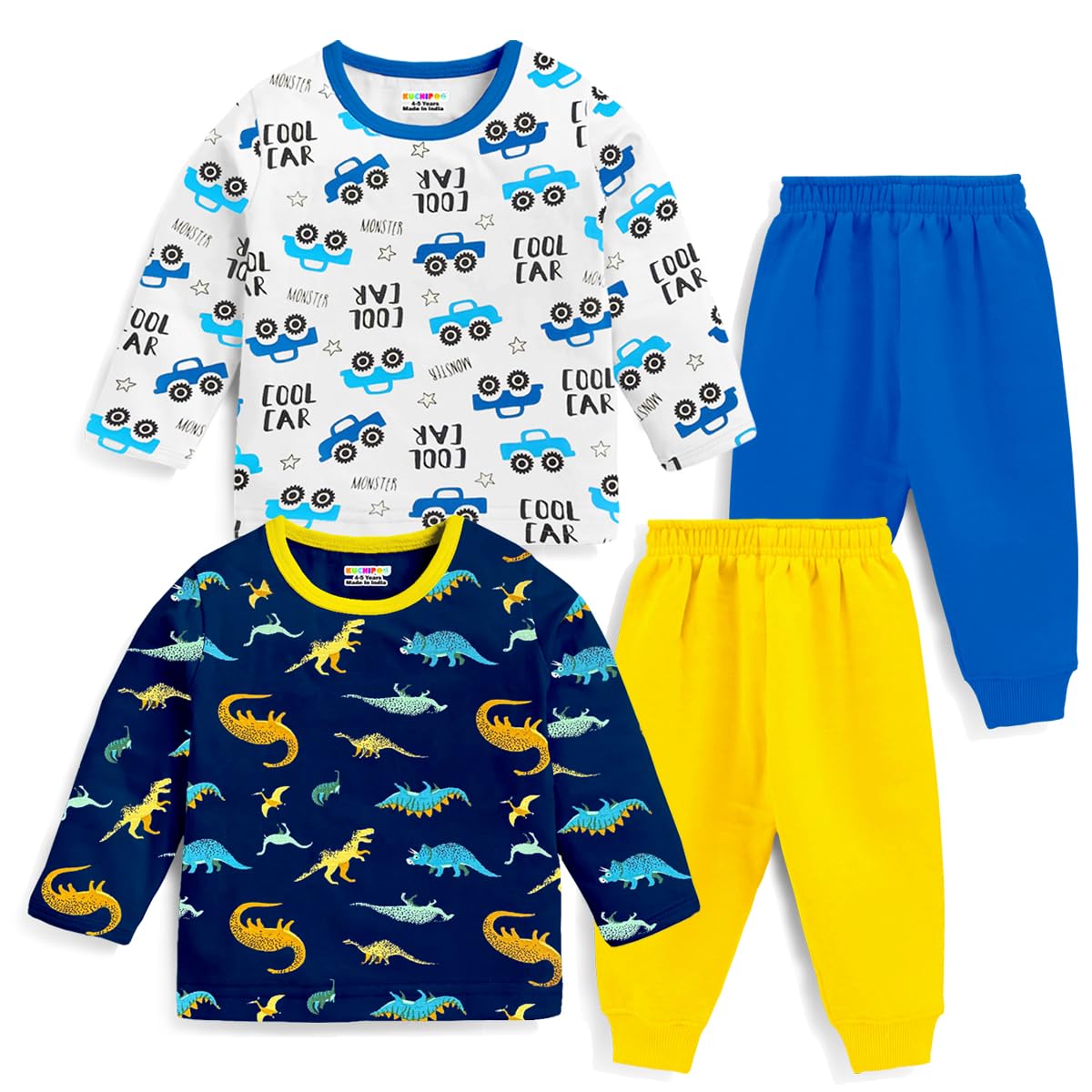Kuchipoo Kids Regular Fit Cotton T-Shirts and Pyjamas Set