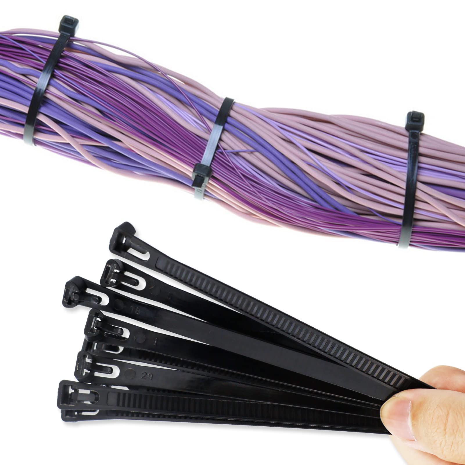 Wiederverwendbare Kabelbinder 20,3 Cm, Schwarz, 100 Stück - Nylon, Lösbar, Für Innen & Außen