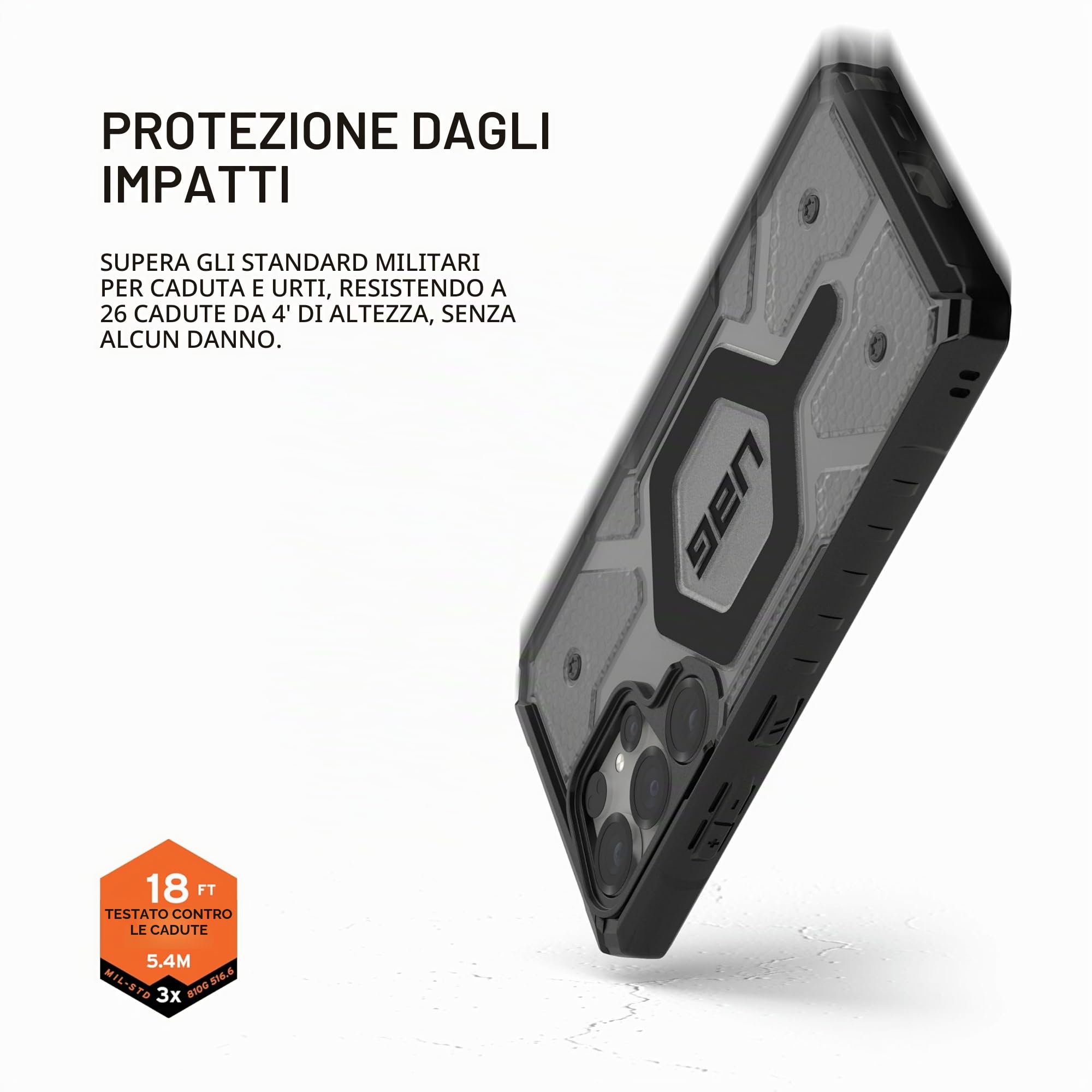 Urban Armor Gear Pathfinder MS Case Samsung Galaxy S25 Ultra Custodia (Anello magnetico, Designed for Samsung certificato, Ricarica wireless compatibile, 5,5m Protezione) ash (grigio trasparente)