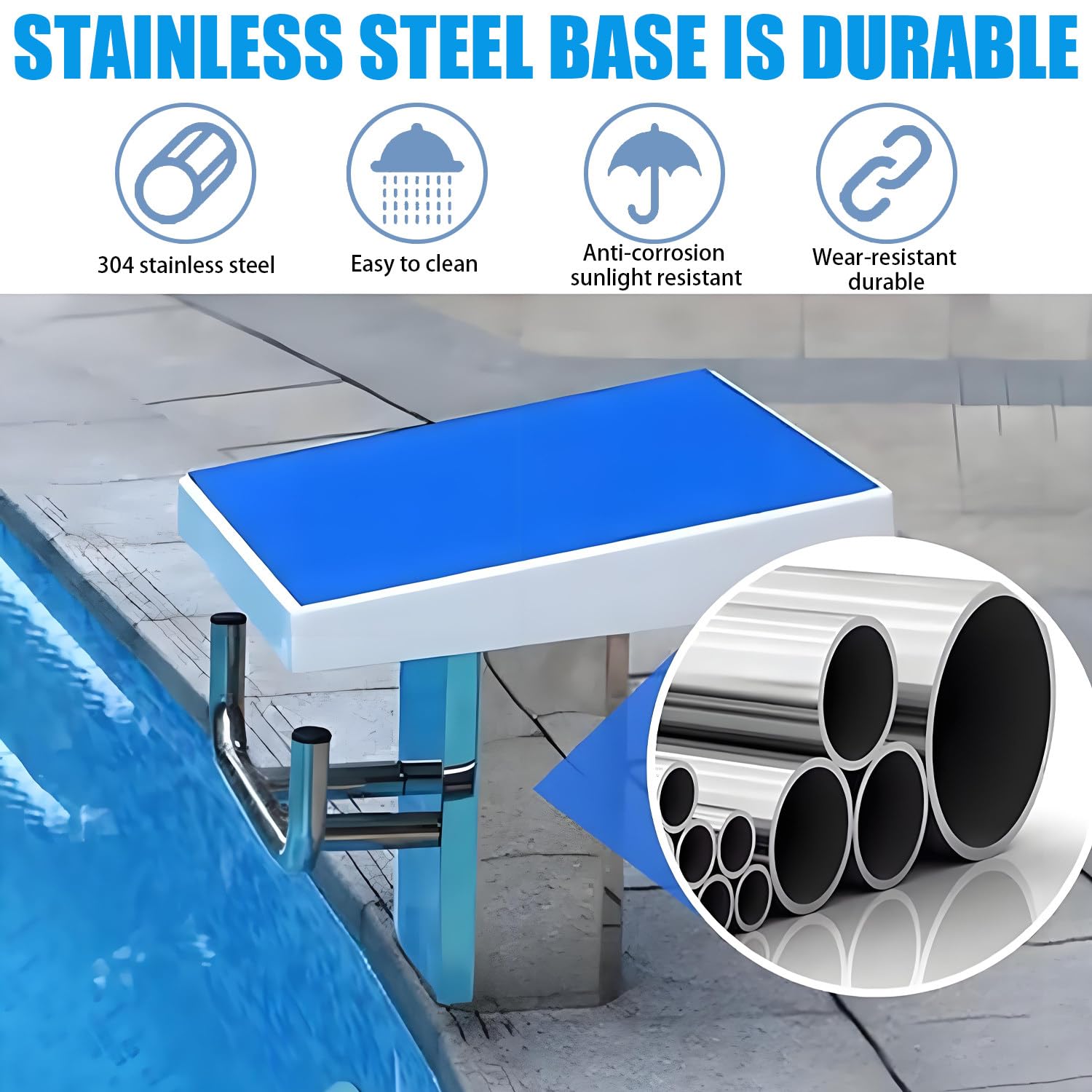 Tremplin Robuste adapté aux piscines Standard - capacité de 600 lbs, Base en Acier Inoxydable, Angle d'inclinaison de 15°, idéal pour l'entraînement compétitif et l'utilisation récréative, s