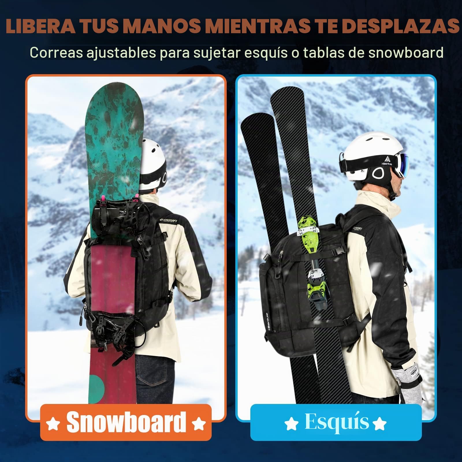 HIKENTURE Bolsa para botas de esquí, mochila con compartimento para casco, 50 l, mochila de esquí con bolsa para casco de esquí, bolsa de esquí para botas de esquí, patines, gafas de esquí, snowboard,