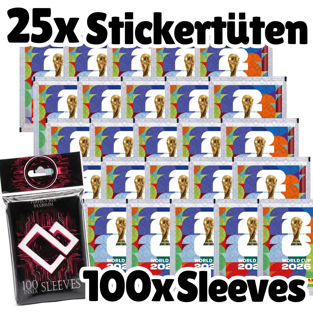 World Cup 2026 Sticker Bundle Set – 25 Versiegelte Stickertüten mit 175 Stickern & 100 Heartglobal Kartenhüllen für Sammler +Heartglobal Versandschutz (Own Brand Bundle)