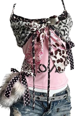 Y2K Emo Grunge Gyaru Shirt Women Cutecore Leopard Print Cami Scene Tank Top Mcbling Teen Girl 2000s Clothes