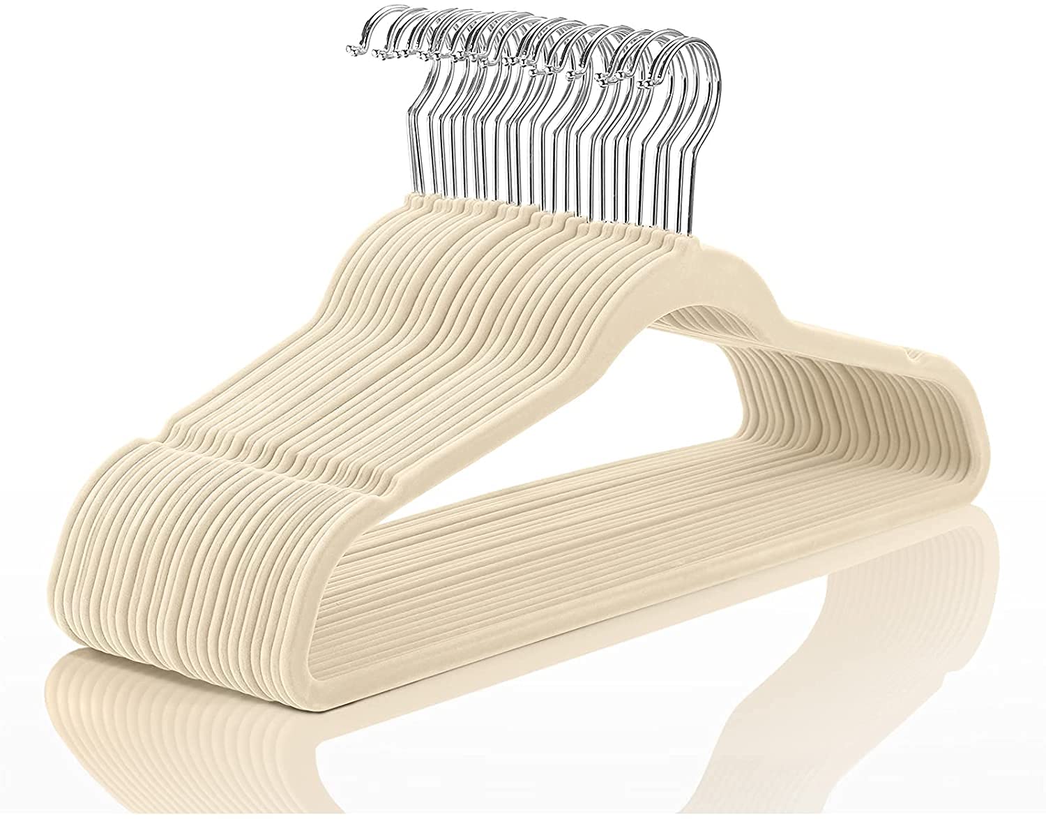 Red Dot Gift® 100-Pack Beige Non-Slip Velvet Hangers 44.5cm With 360 Degree Rotatable Hook - Durable & Slim - Non Slip Hangers for Coat Hangers - Pant Hangers…(Beige, 100)