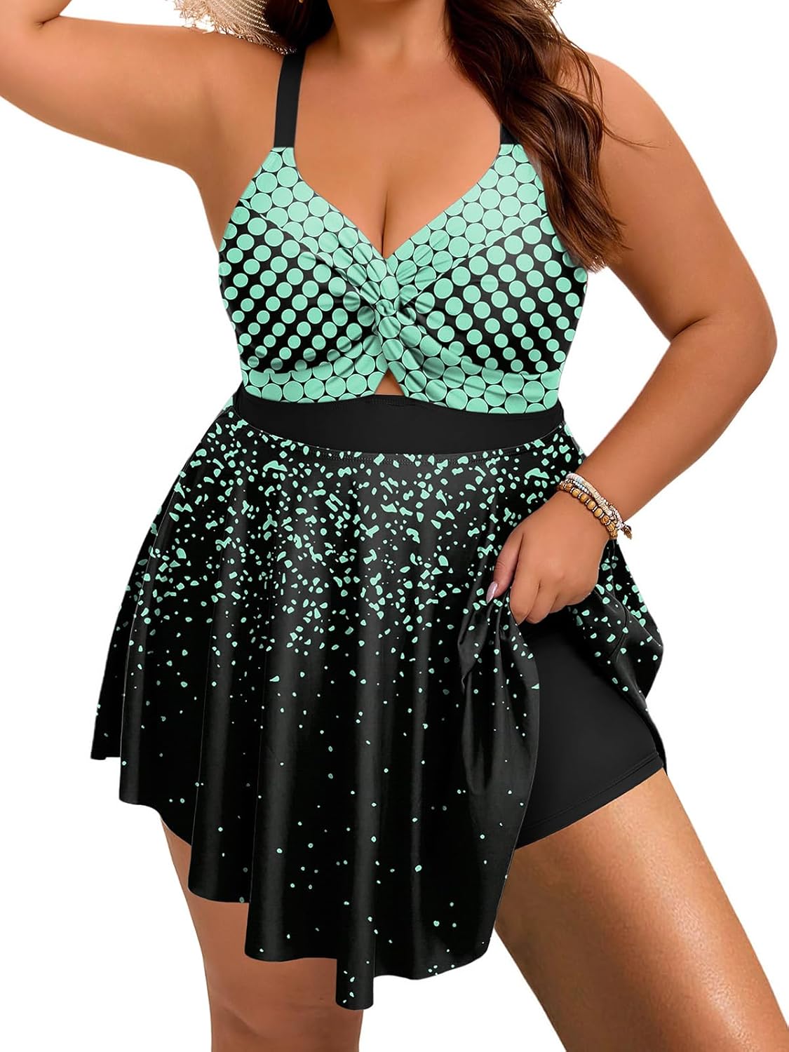 Arolina Plus Size Bathing Suit for Women Swim Dress Tummy Control Swimsuits Two Piece Flowy Tankini with Shorts