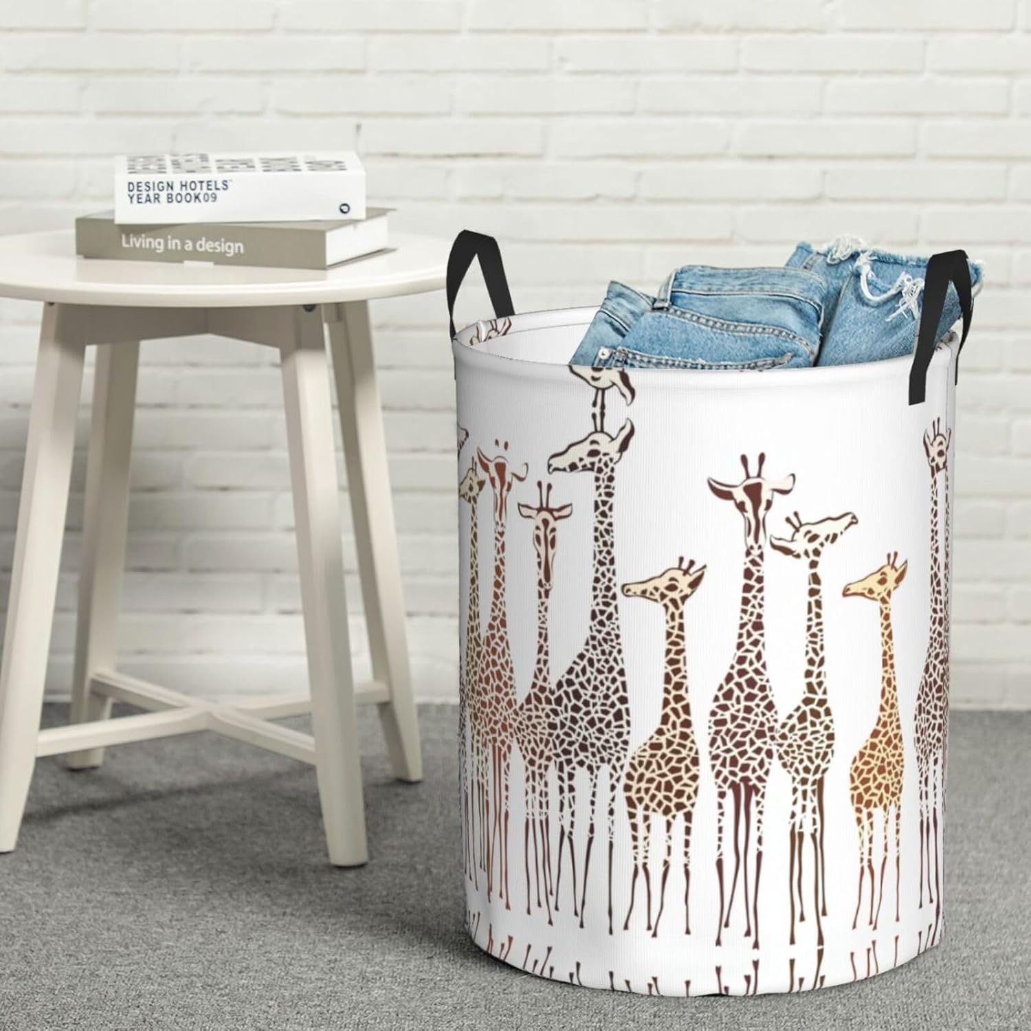 Cute Cartoon Funny Giraffes Printed Hamper - Durable Round Laundry Basket with Handles - Baskets for Laundry, Bedroom Storage, Medium