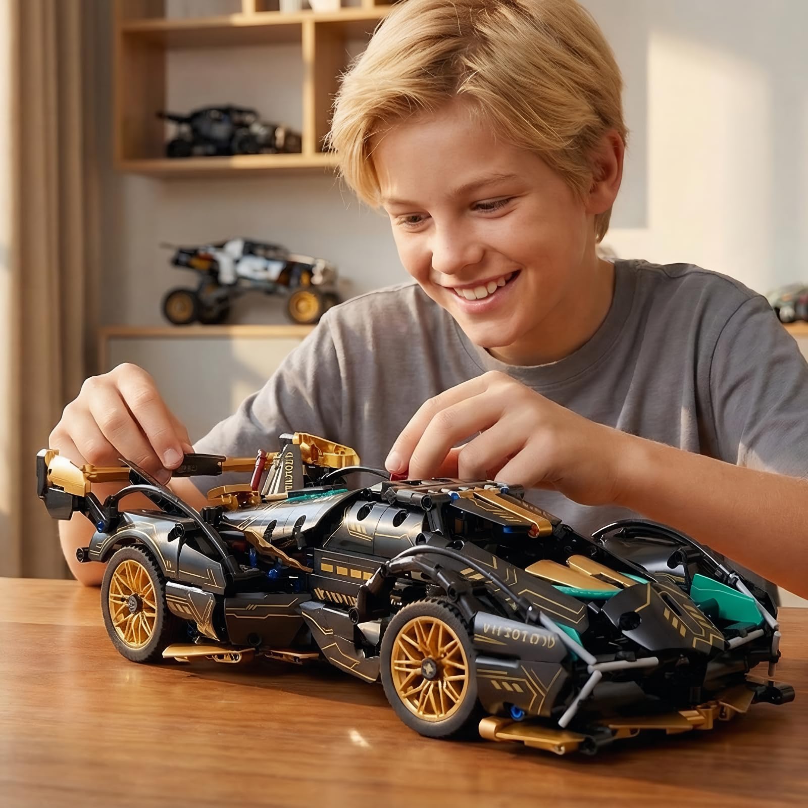 AoreSpty RC Building Kit, 1:14 Remote Control Car with LED Lights, 975Pcs STEM Toys for Boys Age 10 - Image 4