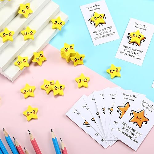 Miniatura 3 de Yeaqee 100 juegos de regalos de regreso a la escuela para estudiantes, incluyen 100 borradores amarillos de cara sonriente, divertidos borradores de