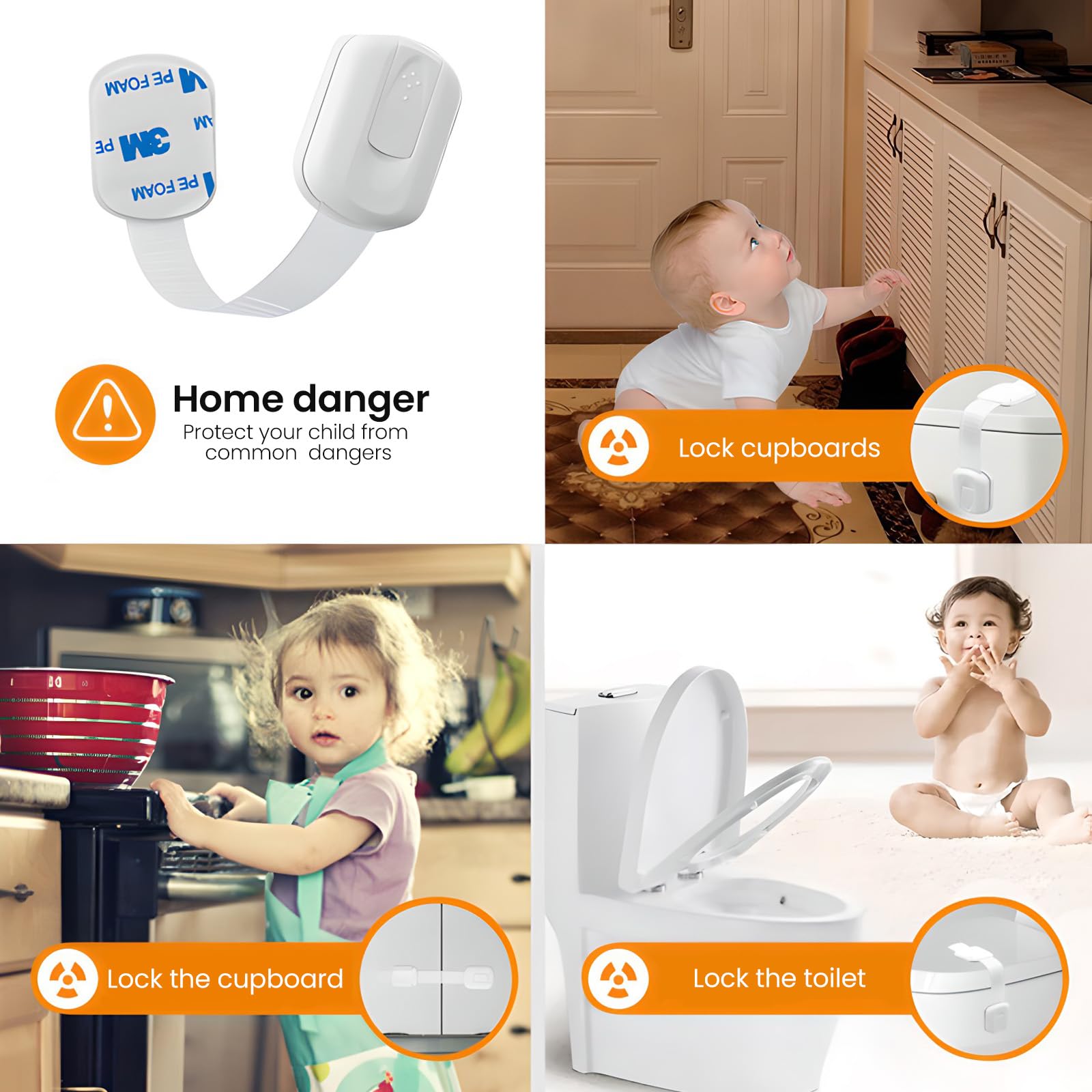 Bébé Sécurité Verrouillage Placard Enfant No Punch Strong Adhesive Adjustable Bloc Tiroir 6 Pièces Blanc