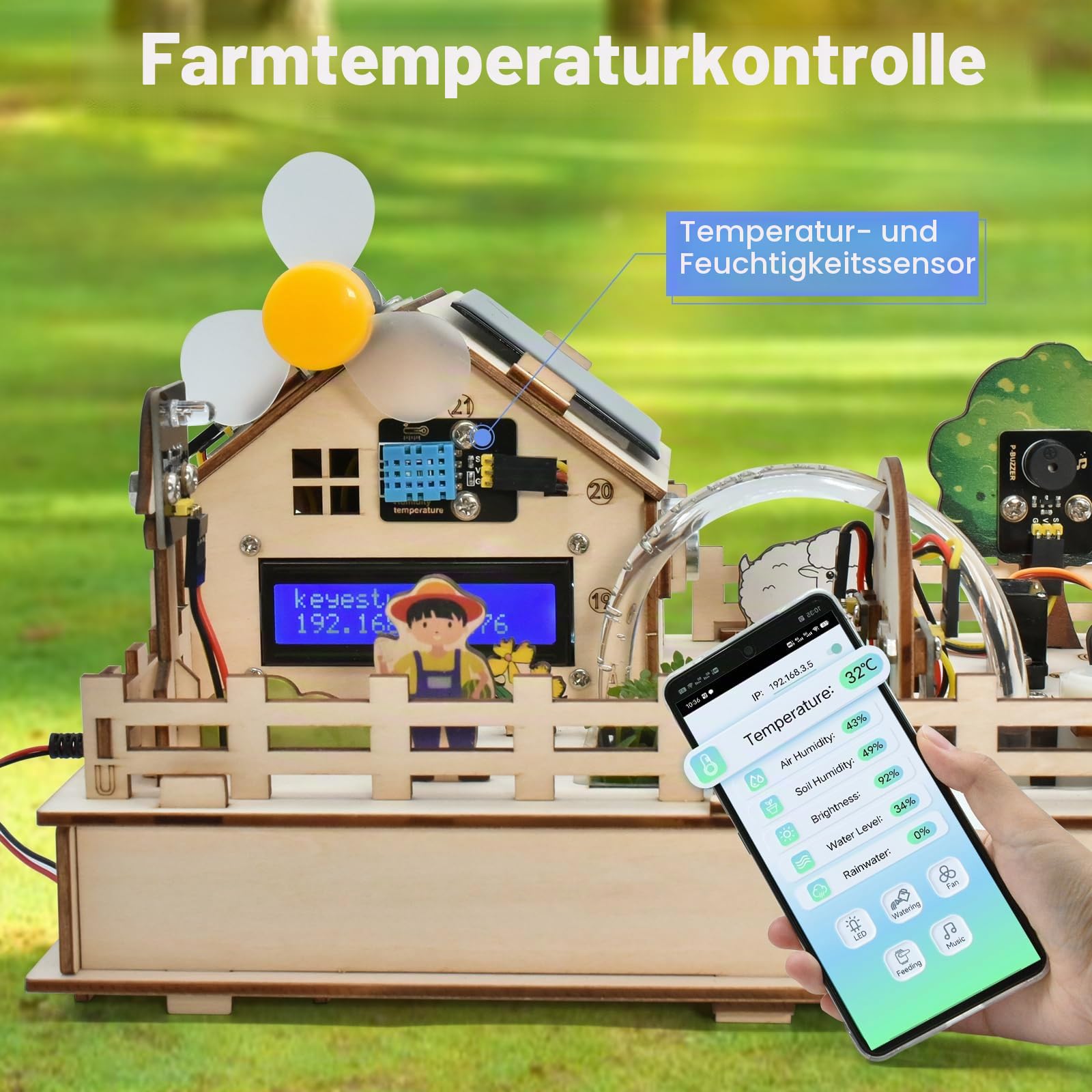 KEYESTUDIO IoT Control Smart Farm Starter-Set für Arduino ESP32, Elektronik-Programmier-Set, kompatibel mit Arduino Scratch Online-Tutorials, DIY-Sensor-Kit, STEM-Pädagogisches Set für Erwachsene