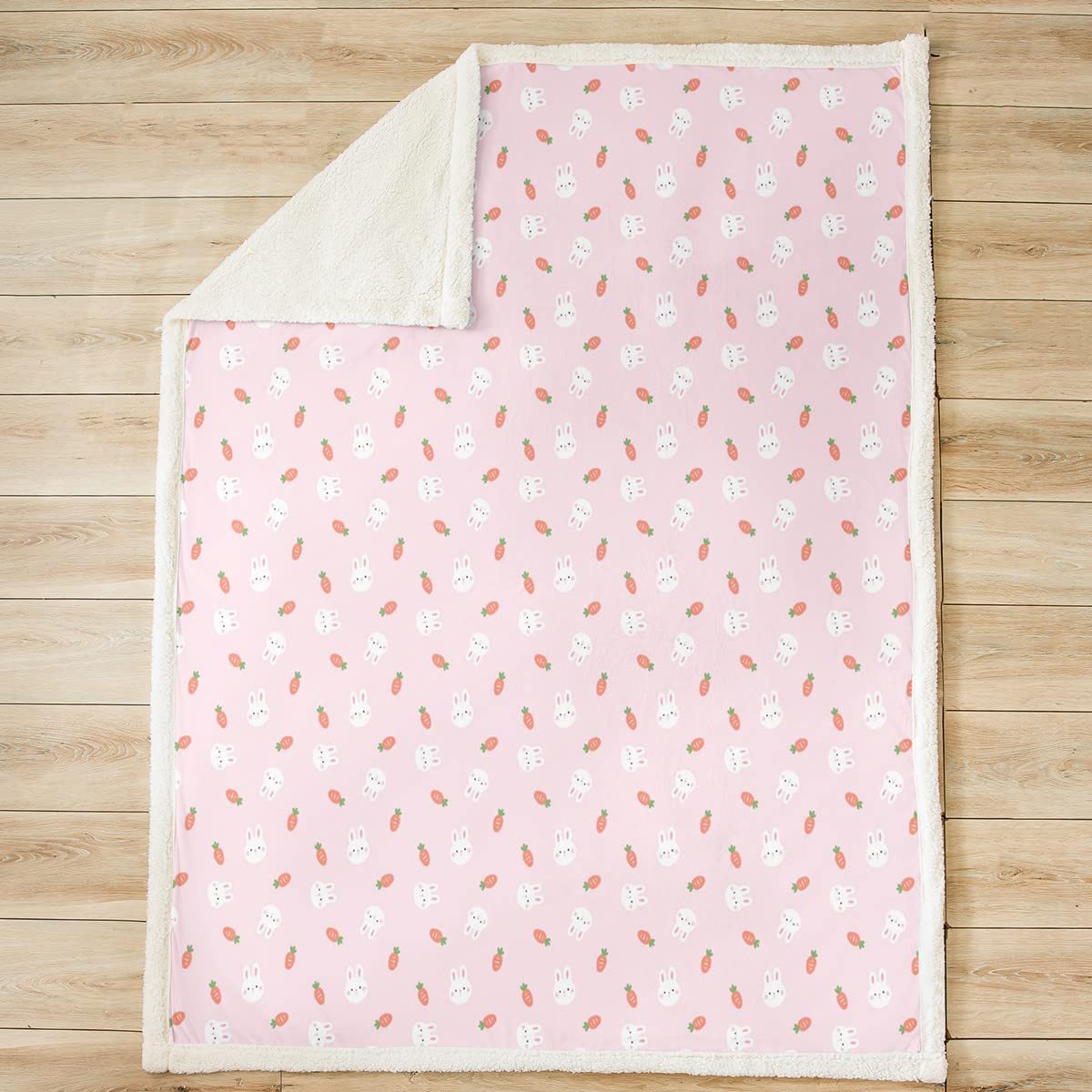 Coperta per bambini, motivo: coniglietti in sherpa, per bambini, coniglietti, carote, per bambini, ragazzi, ragazze, animali kawaii, per divano letto, bella rosa, 200 x 201 cm