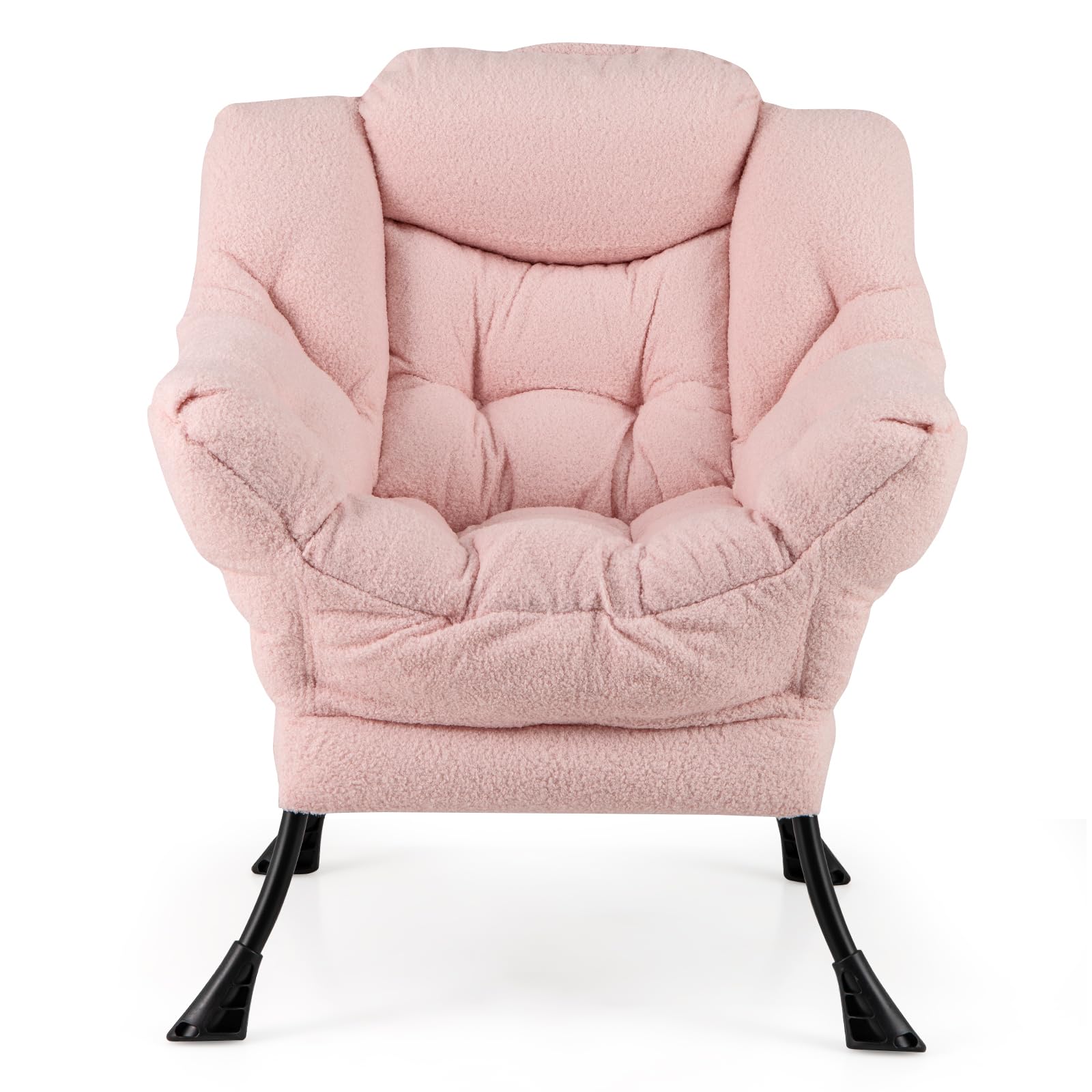 HOMASIS Sillón reclinable tapizado, sillón con reposabrazos y Almohada, sillón de Lectura con Bolsillo Lateral, sillón TV en Tela y Metal para salón Dormitorio (Modelo 1 sin Taburete, Rosa)
