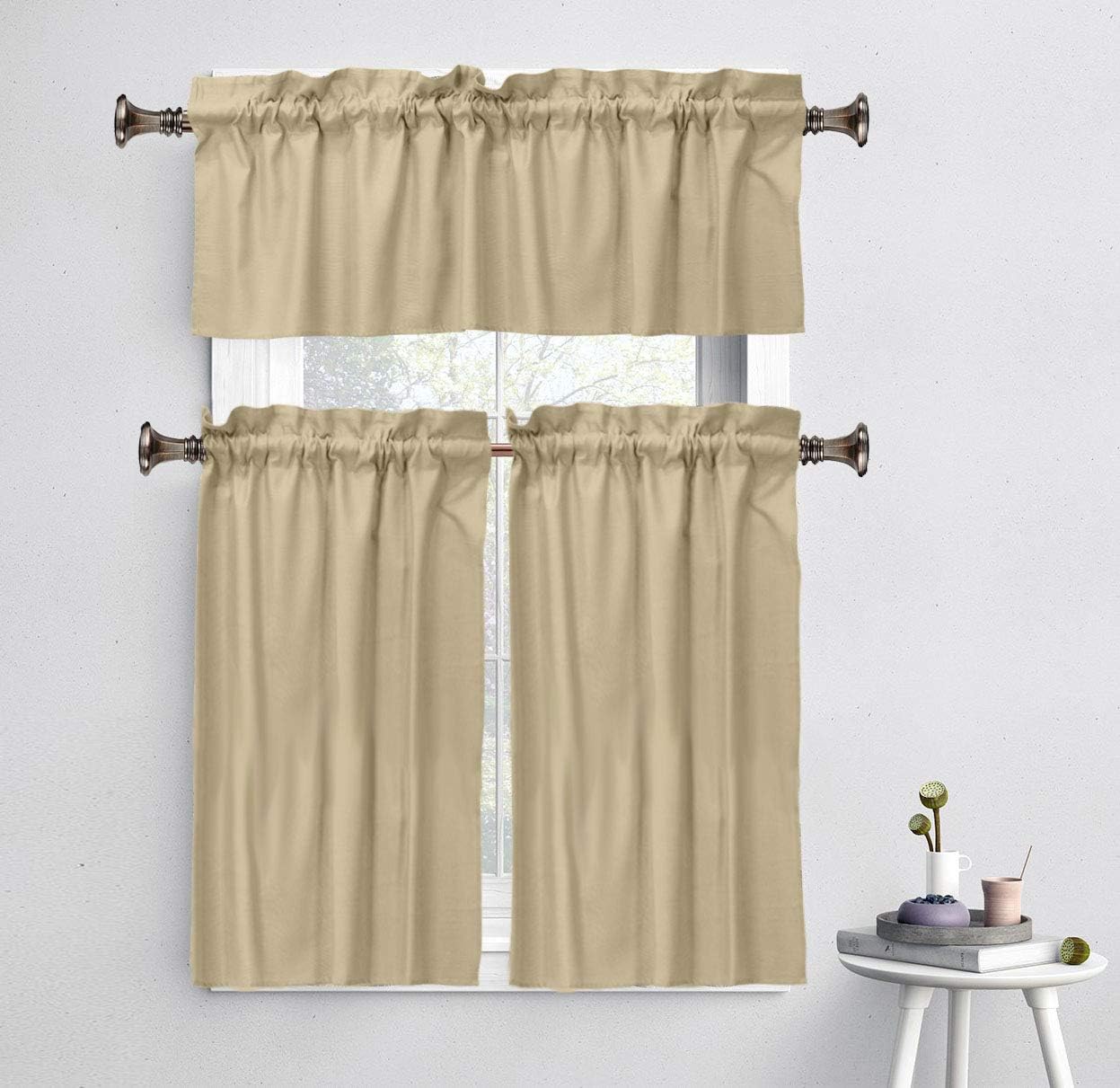 Plain Cotton Valance, Decorative Window Rod Pocket Valance Half Drape for Kitchen Window 2 Panel,30x36 Inches, Cream