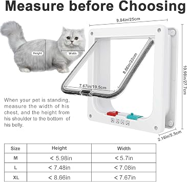 Lessmon Cat Door, XL, 4-Way Lock, Outer Size 8.66x7.67in | 4-Way Lock for Pet Safety, Weatherproof & Durable, Easy DIY Installation, Fits Doors, Windows & Walls