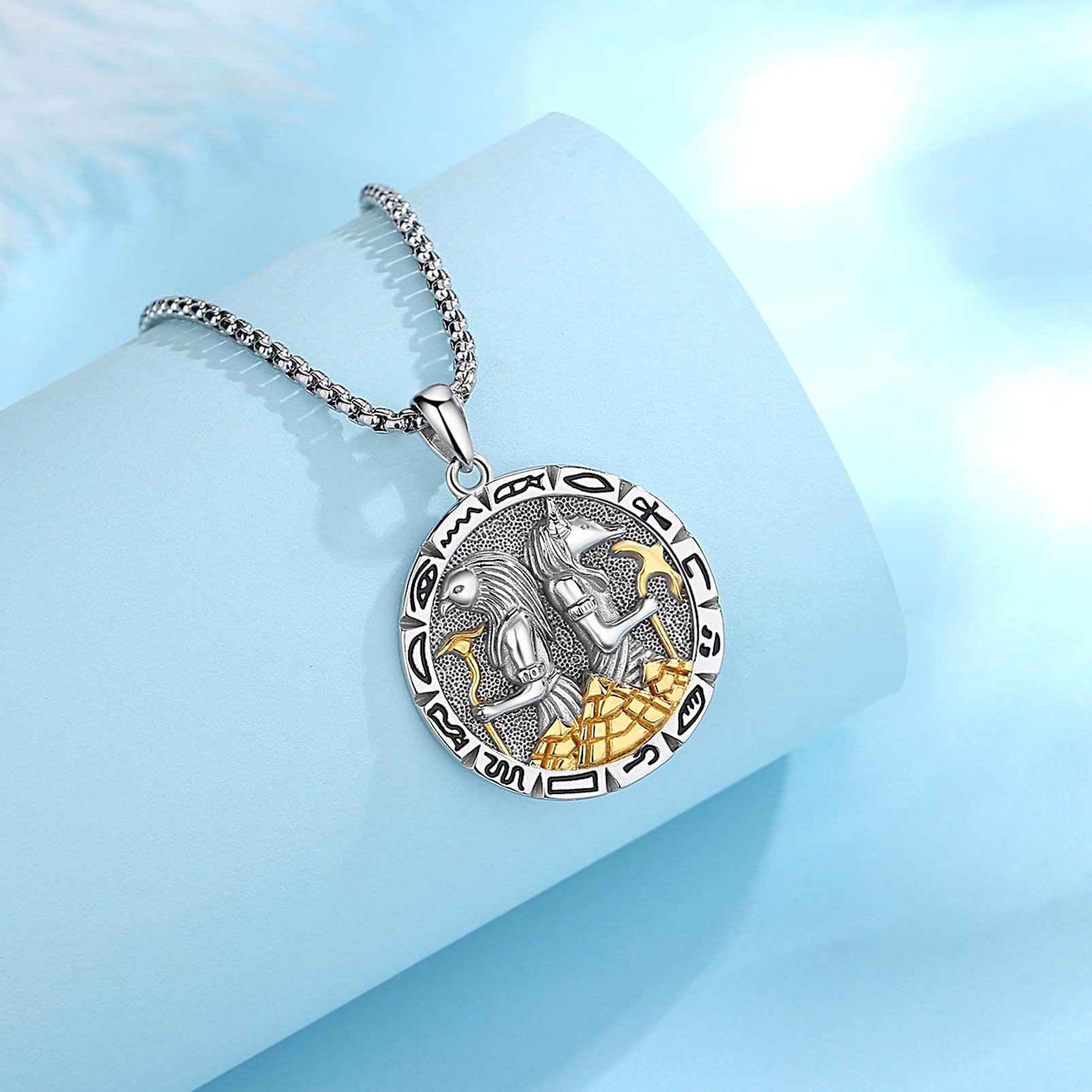 Anubis Collana in Argento Sterling per Donne e Uomini, Antico Egitto Anpu Ankh Croce Piramide Occhio di Horus Ciondolo, Dio dei Morti Protezione Gioielli Regalo per Marito, 24"