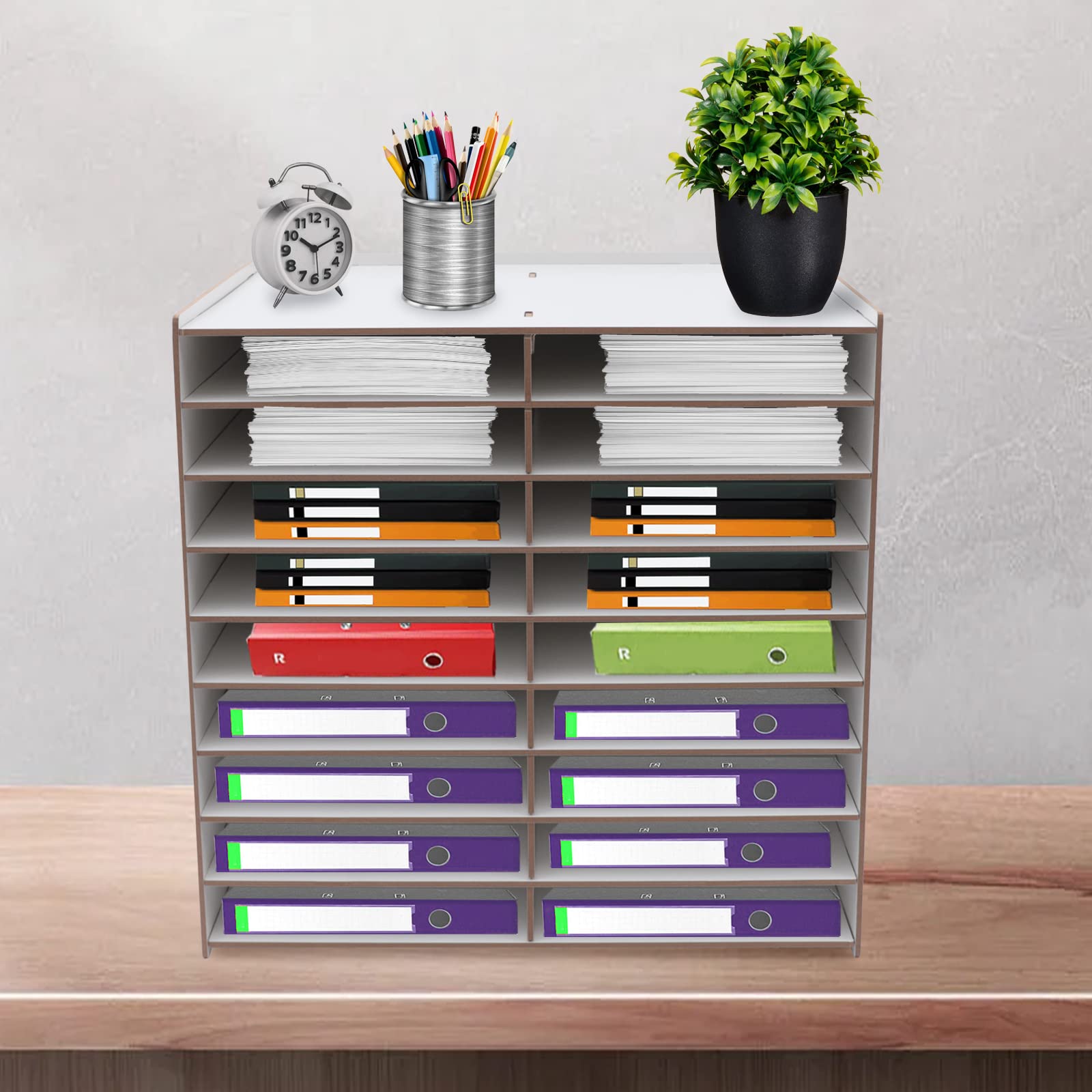 Organizzatore a 9 livelli, ripiano da scrivania bianco puro, porta documenti e smistatore per lettere per ufficio, casa e classe