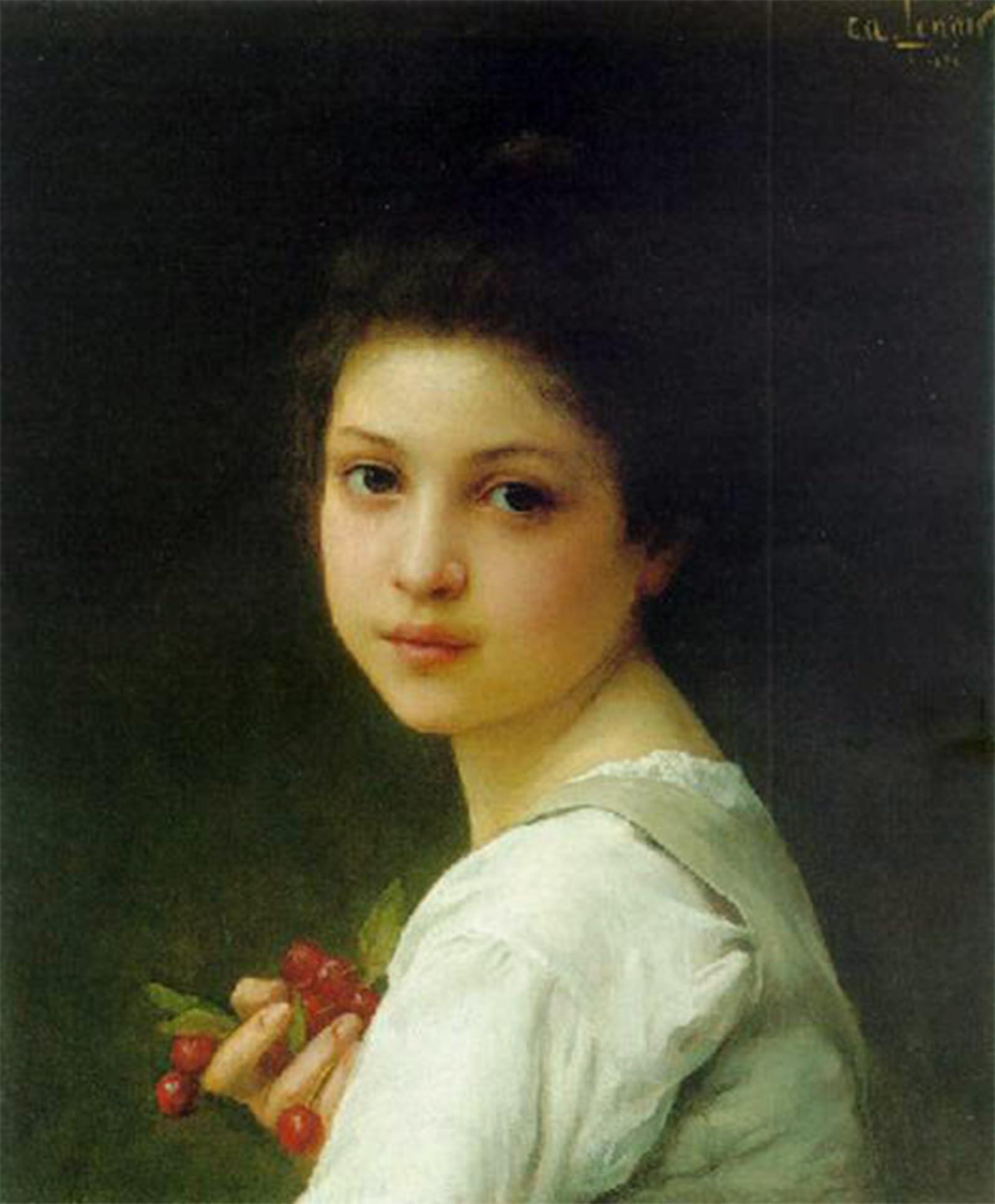 SERENDIPITP Vintage Wall Art Canvas Nordic Poster Canvas Print Picture Portrait of a young girl with cherries Charles Amable Lenoir Wall Art Poster for Home Decor 60x90cm