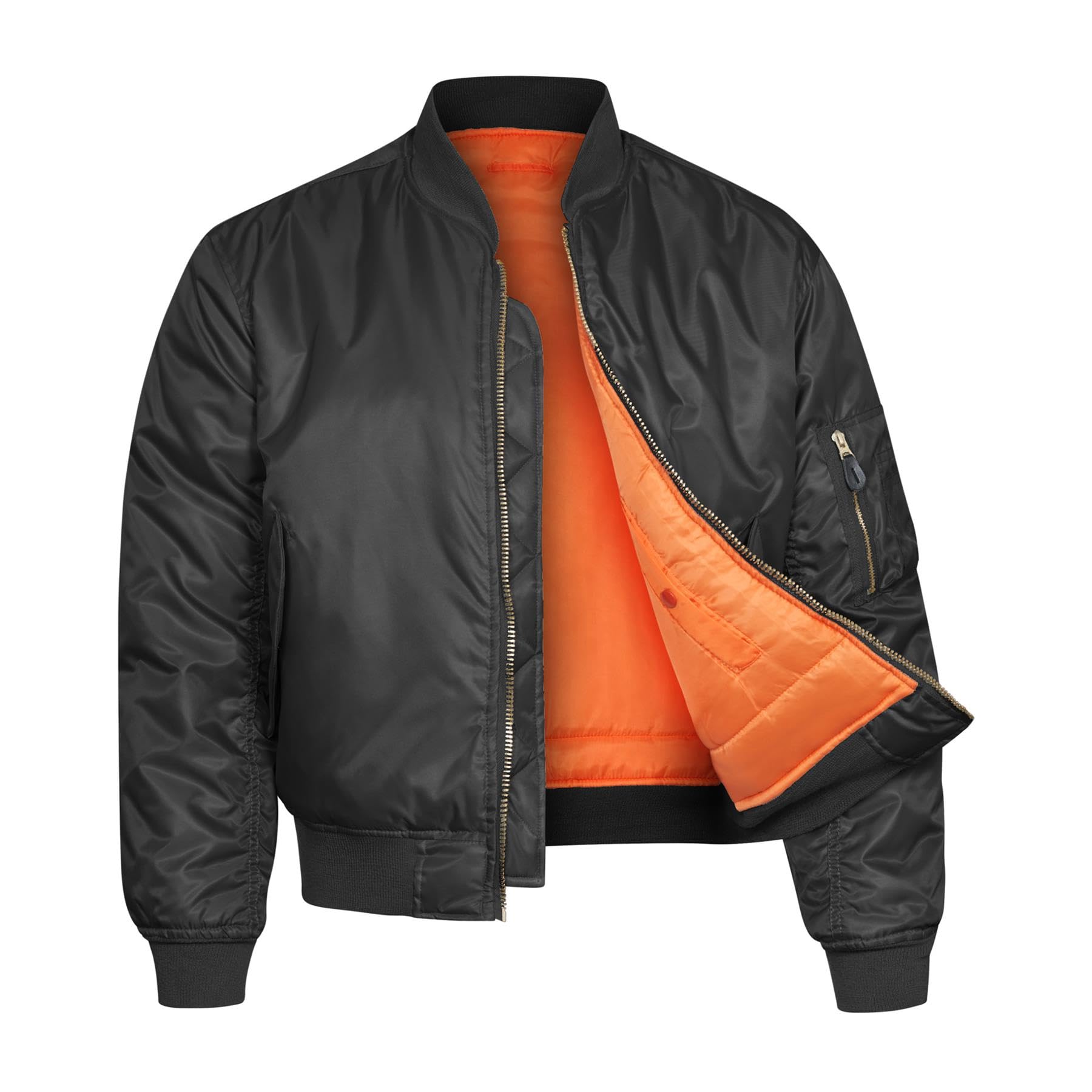 VINTIKA Bomber Jacket MA1 Classic US Air Force Pilot Flight Military Style Nylon Padded Coat - Black - L