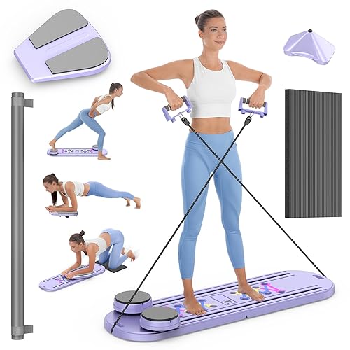 Pilates Board, Foldable Pilates Reformer Set 7 in 1 Multi-Purpose