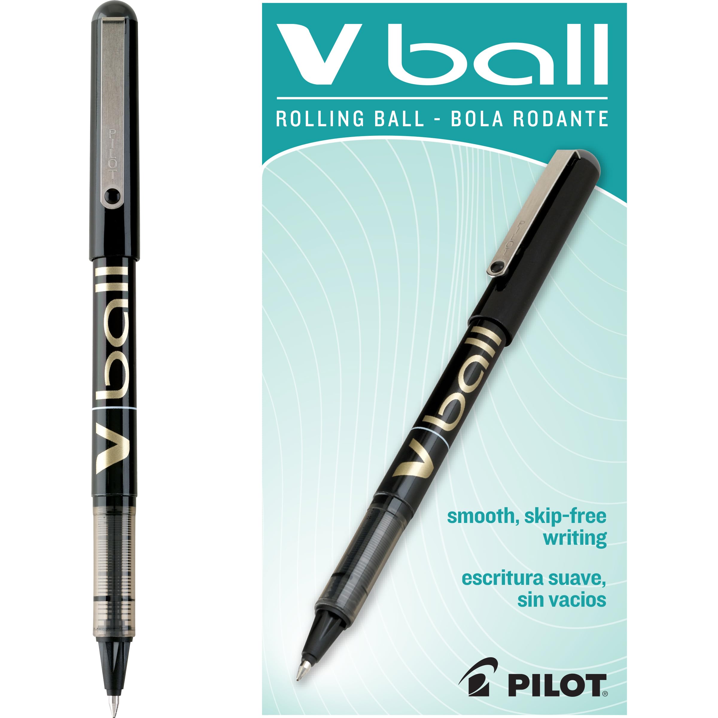 Pilot VBall Liquid Ink Rolling Ball Stick Pens, Fine Point, Black Ink, 12-Pack (35112)