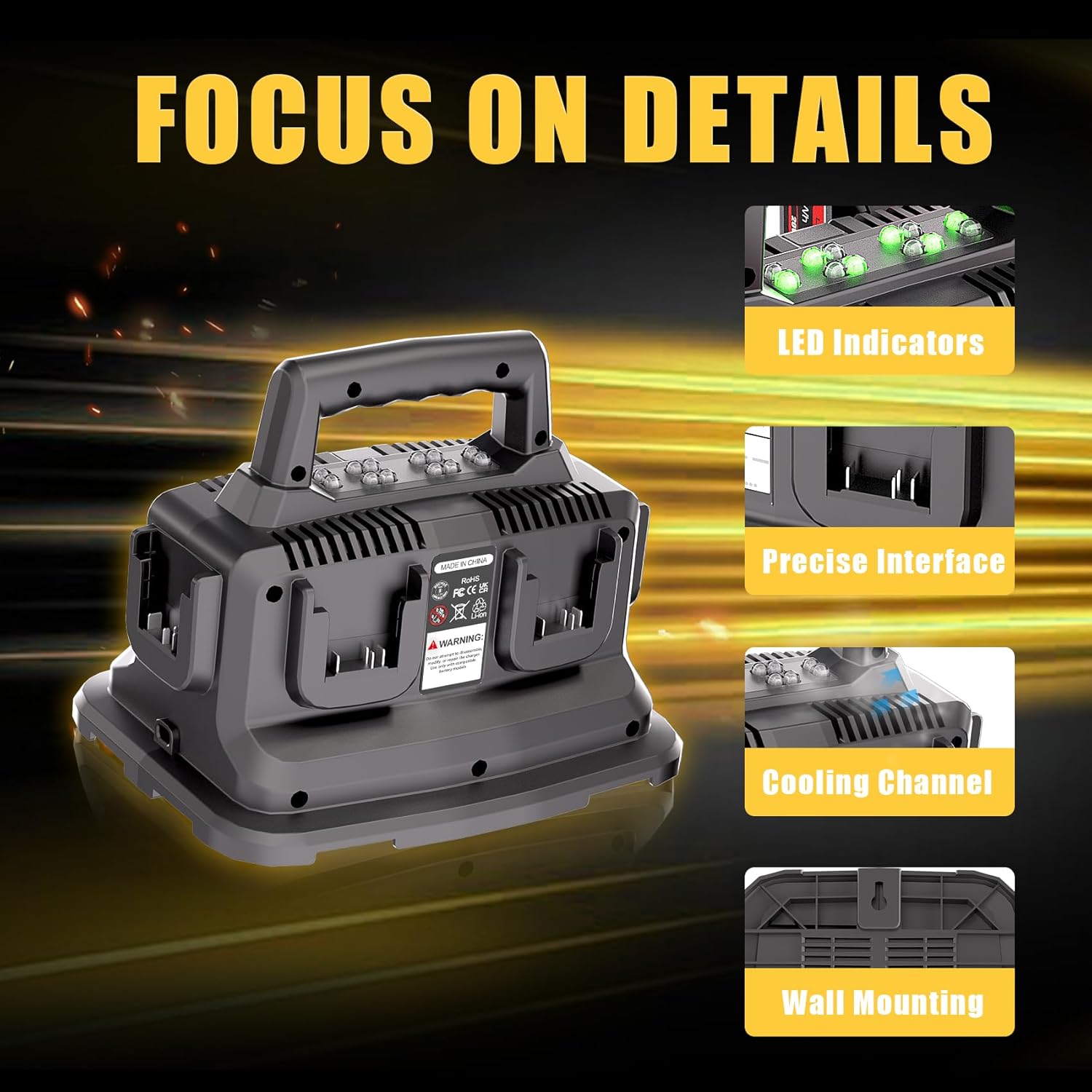 【Simultaneously Charging | Rapid】 6 Ports Replacement for Dewalt 20V Max Battery Charger DCB104 DCB101 DCB1112, Simultaneous Charger Station Compatible with Dewalt 20Volt Battery(No Battery Included)