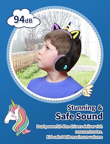 Miniatura 5 de YUSONIC Auriculares de unicornio para niñas, 15 horas de tiempo de reproducción, auriculares de unicornio Bluetooth para la escuela, laptop,