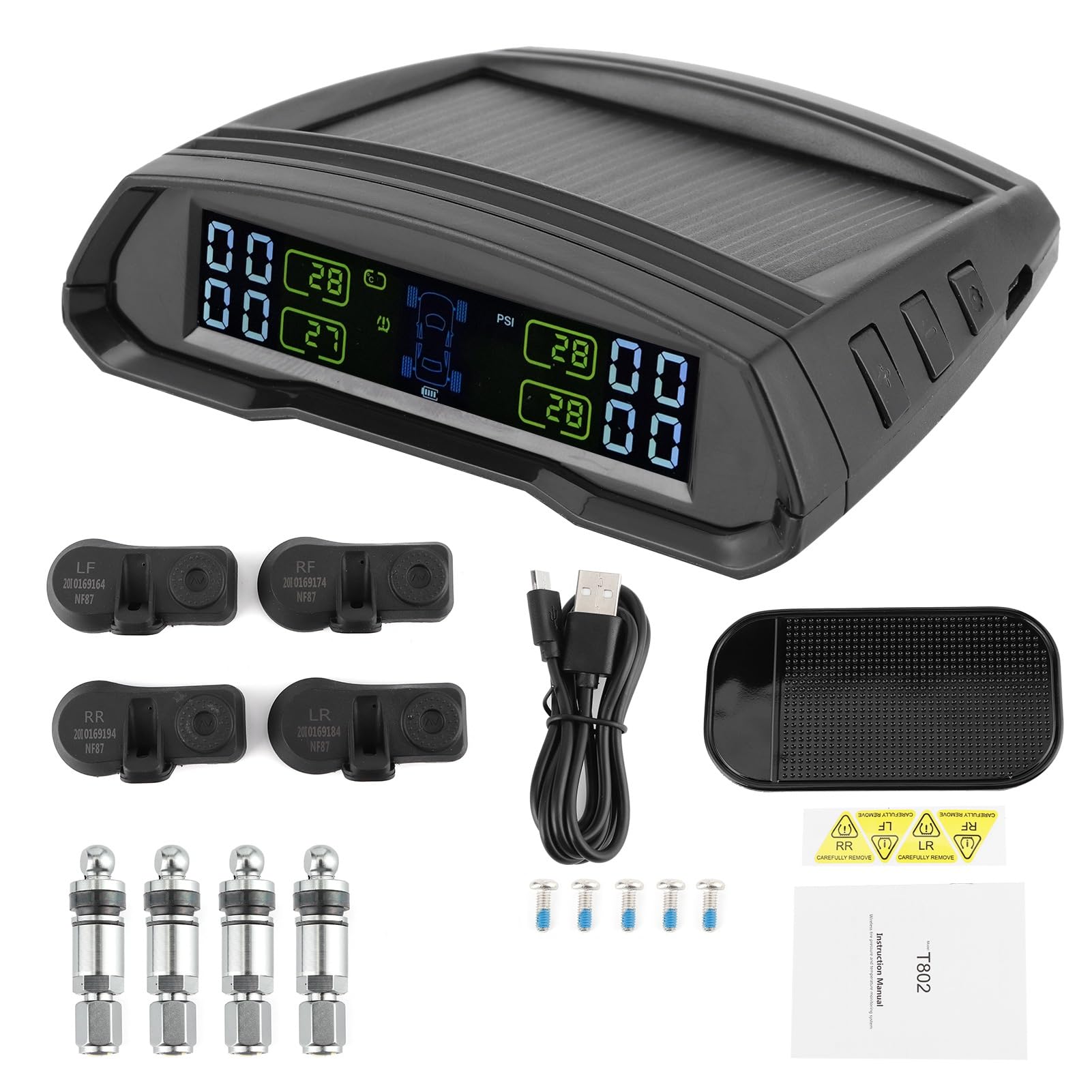 Terisass di monitoraggio della Pressione dei Pneumatici Wireless TPMS TPMS di Alimentazione Solare o USB con 4 sensori per la Pressione e la Temperatura del rimorchio Viaggio