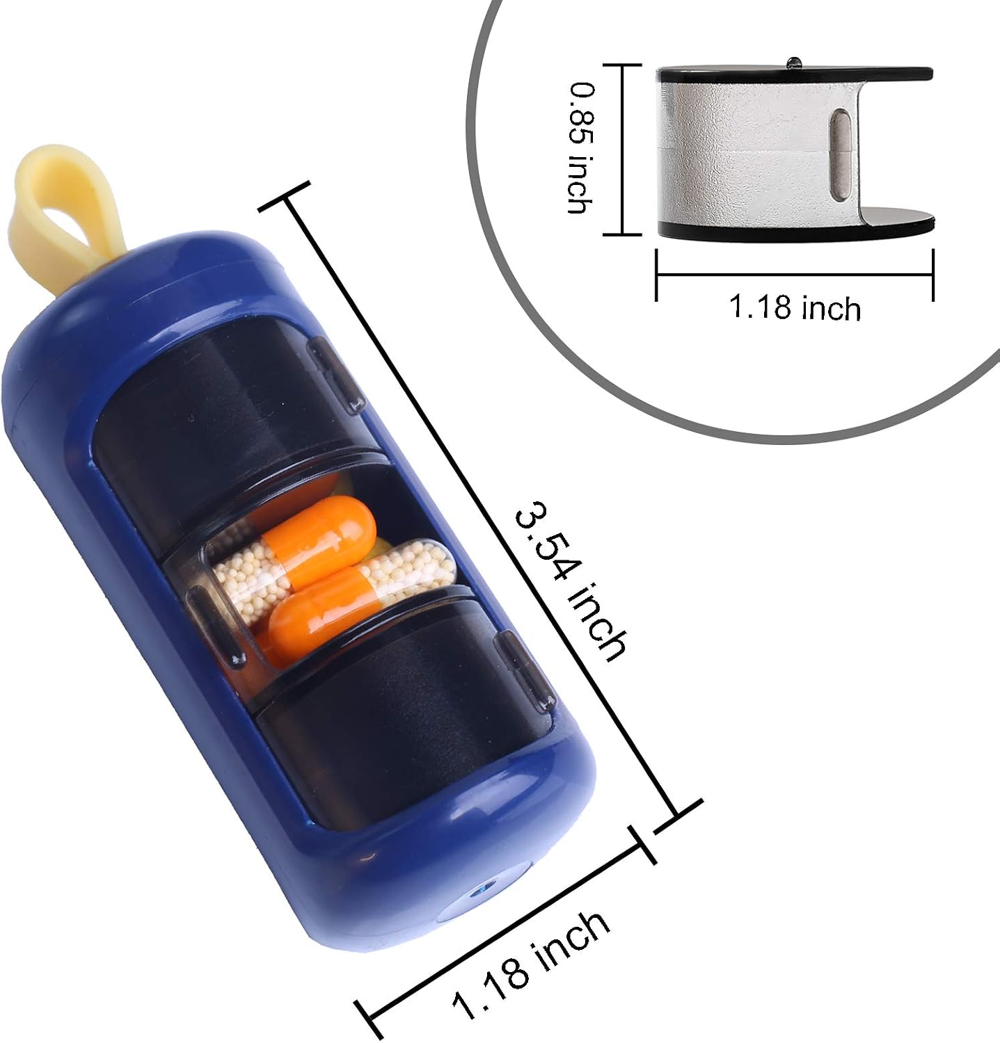 New Daily Pill Organizer, Small Portable Pill Box with Hook Up ,7 Compartment Sliding Travel Pill Case for Purse Vitamin Keychain Pill Holder