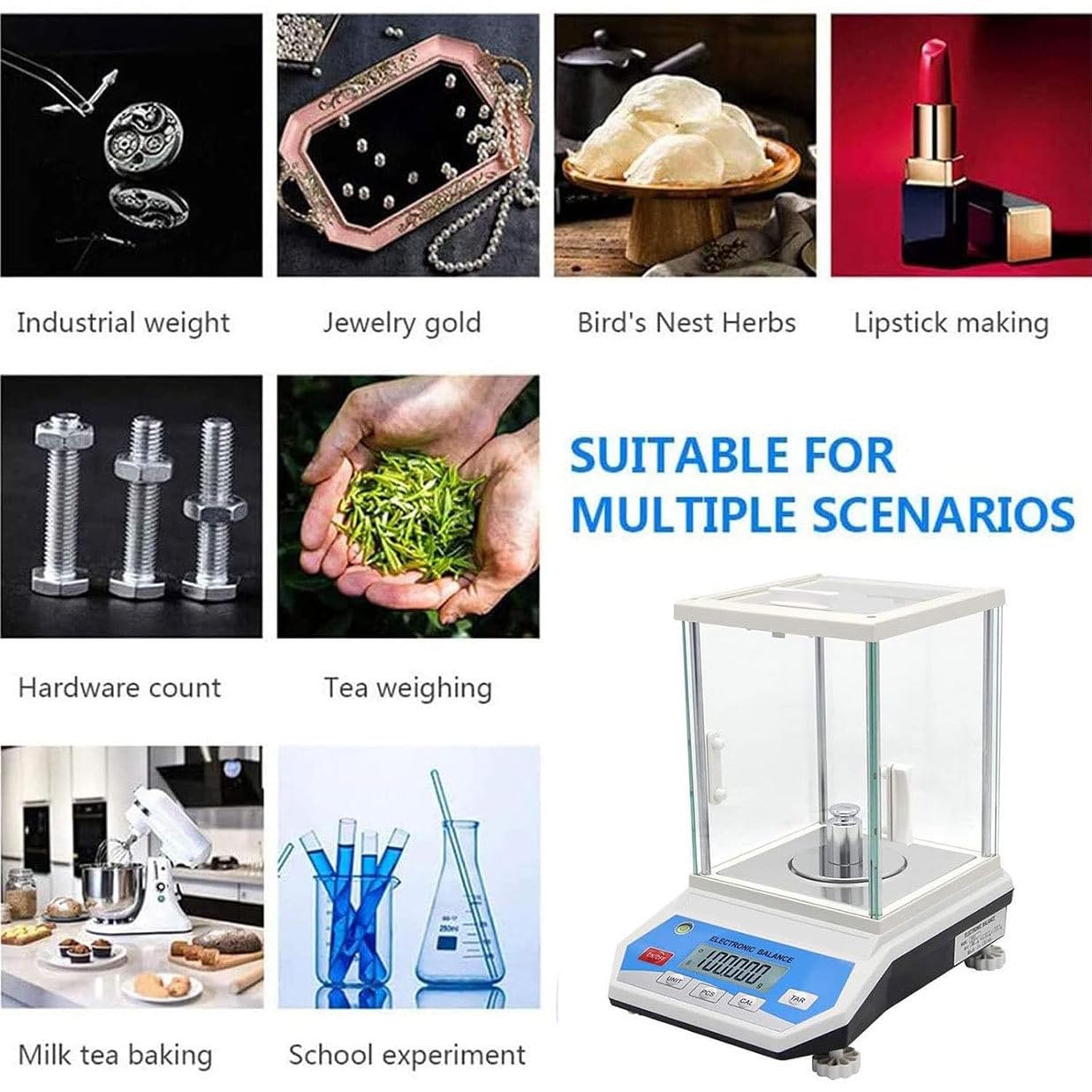 Digital Scale Lab Analytical Balance, LCD Display High Precision Lab Scale 0.001g Digital Kitchen Balance Scale Jewelry Scale with Windshield, for Pharmacies, Schools,100g/0.001g