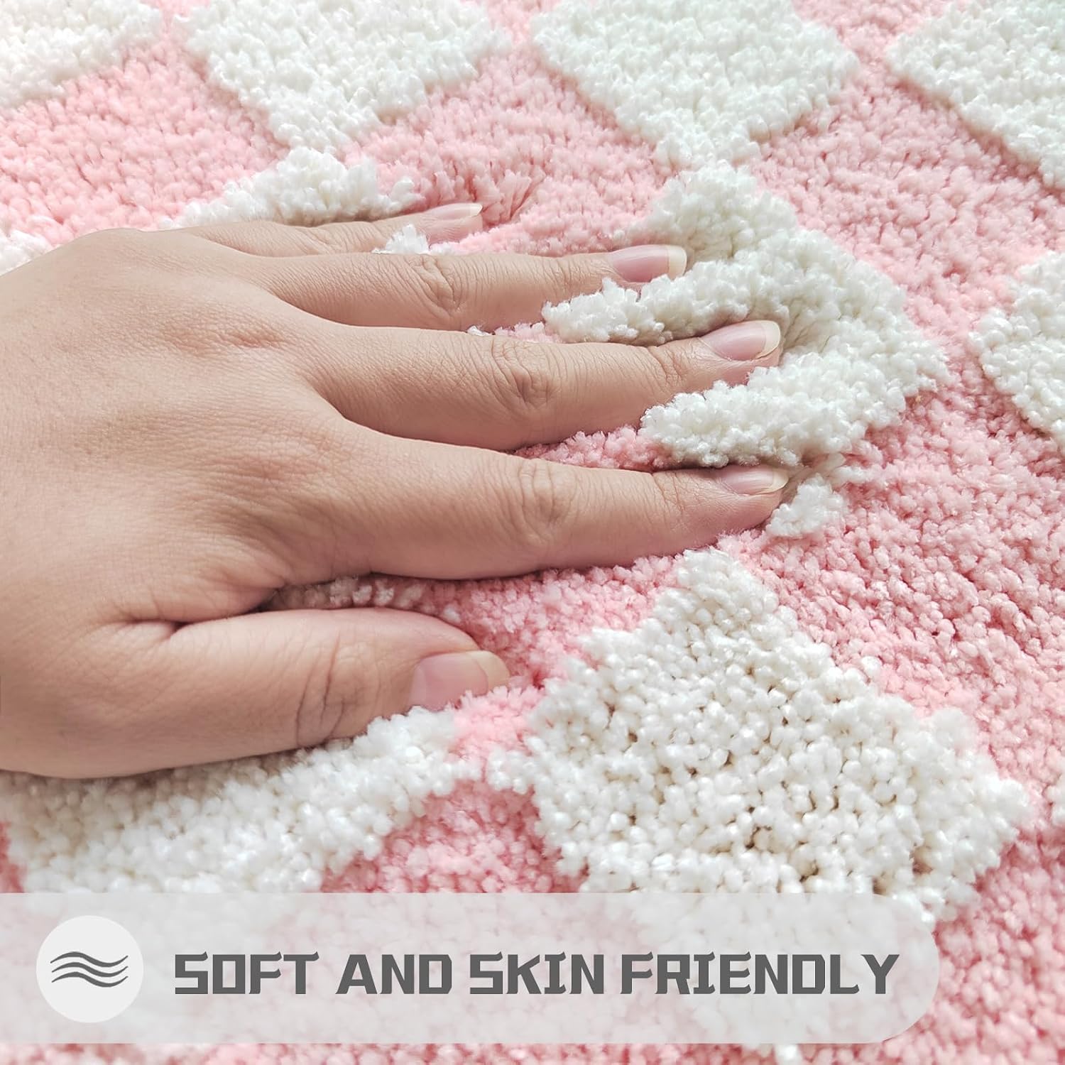 Pink Bathroom Rugs Cute Checkered Bath Mat for Bathroom Soft Super Absorbent Non Slip TPR Backing, Quick Drying, Machine Washable Bath Mats for Floor, Shower Sink,31" x 20" image 4