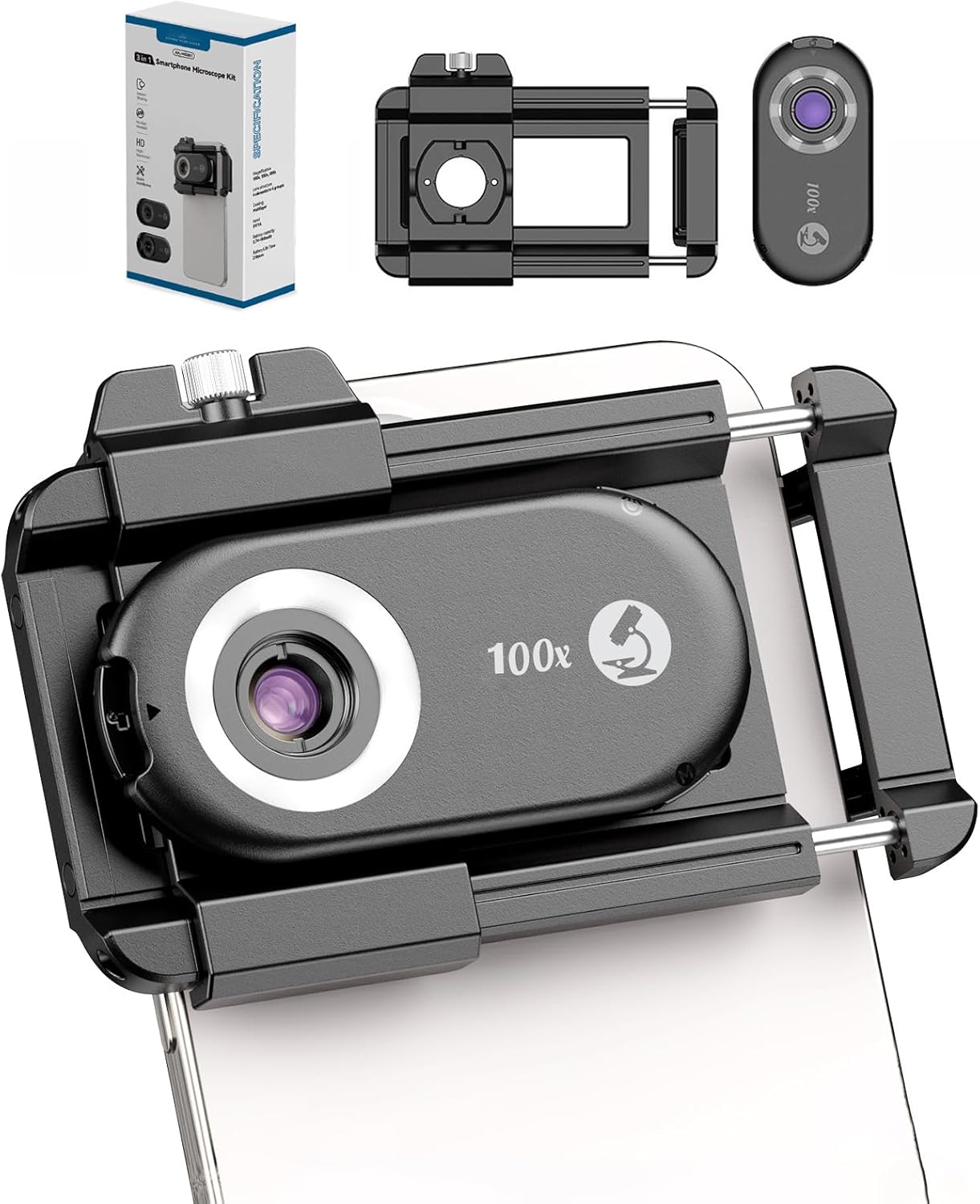 Zunate Phone Microscope Lens, Mini Pocket Digital Microscope, 100-200x, Portable Smartphone Micro Camera Attachment with CPL Lens, Universal Clip