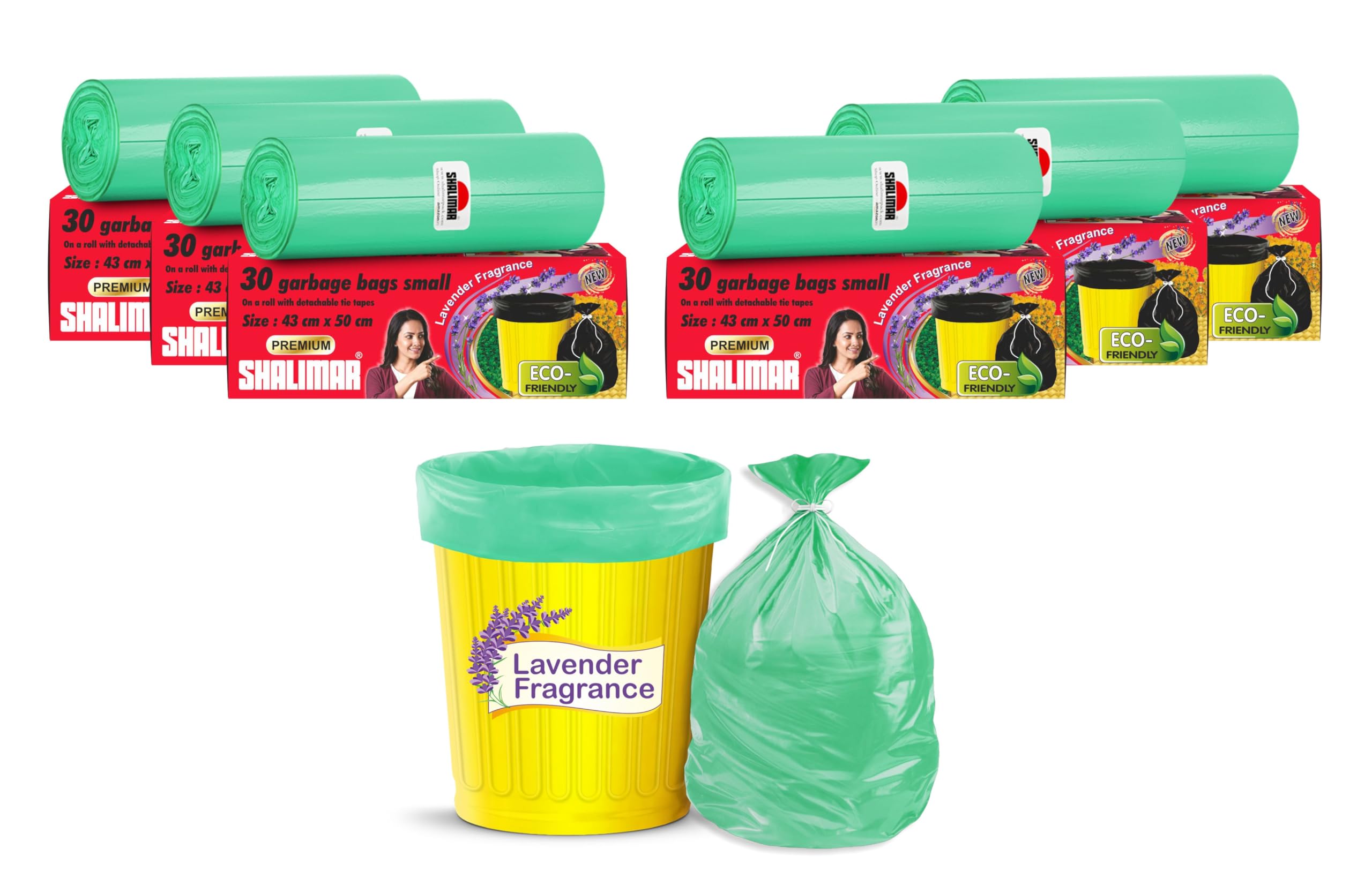 Premium (Lavender Fragrance) Scented Garbage Bags | Small 17 X 19 Inches | 180 Bags (30 Bags X 6 Rolls) | Dustbin Bag/Trash Bag | (Green) - Perforated Box for Easy Dispensing