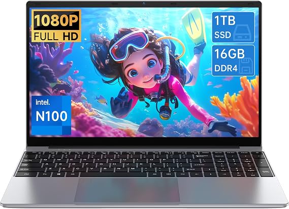 15.6 Inch Laptop Computer 15.6 Inch FHD Display 4C4T N100 Processor 3.4GHz 16GB DDR4 RAM 1TB SSD UHD Graphics Win 11 Pro Dual WLAN Bluetooth 5 2 x USB 3.0 6500 mAh