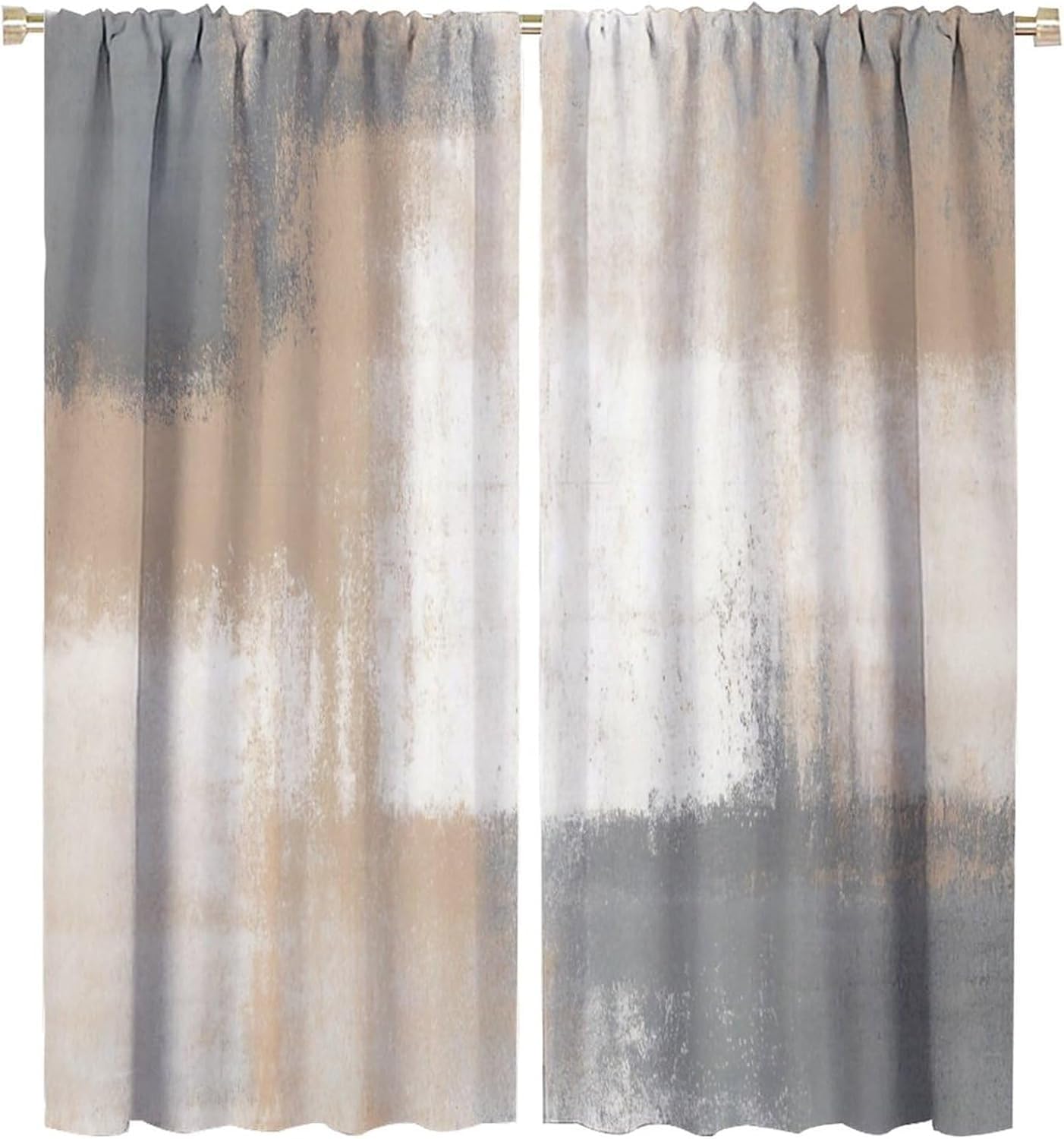 HZOHNAGO Rustic Curtains Tan Brown Grey White Abstract Pattern Blackout Print Rod Pocket Window Drapes for Bedroom Living Room 42x45in