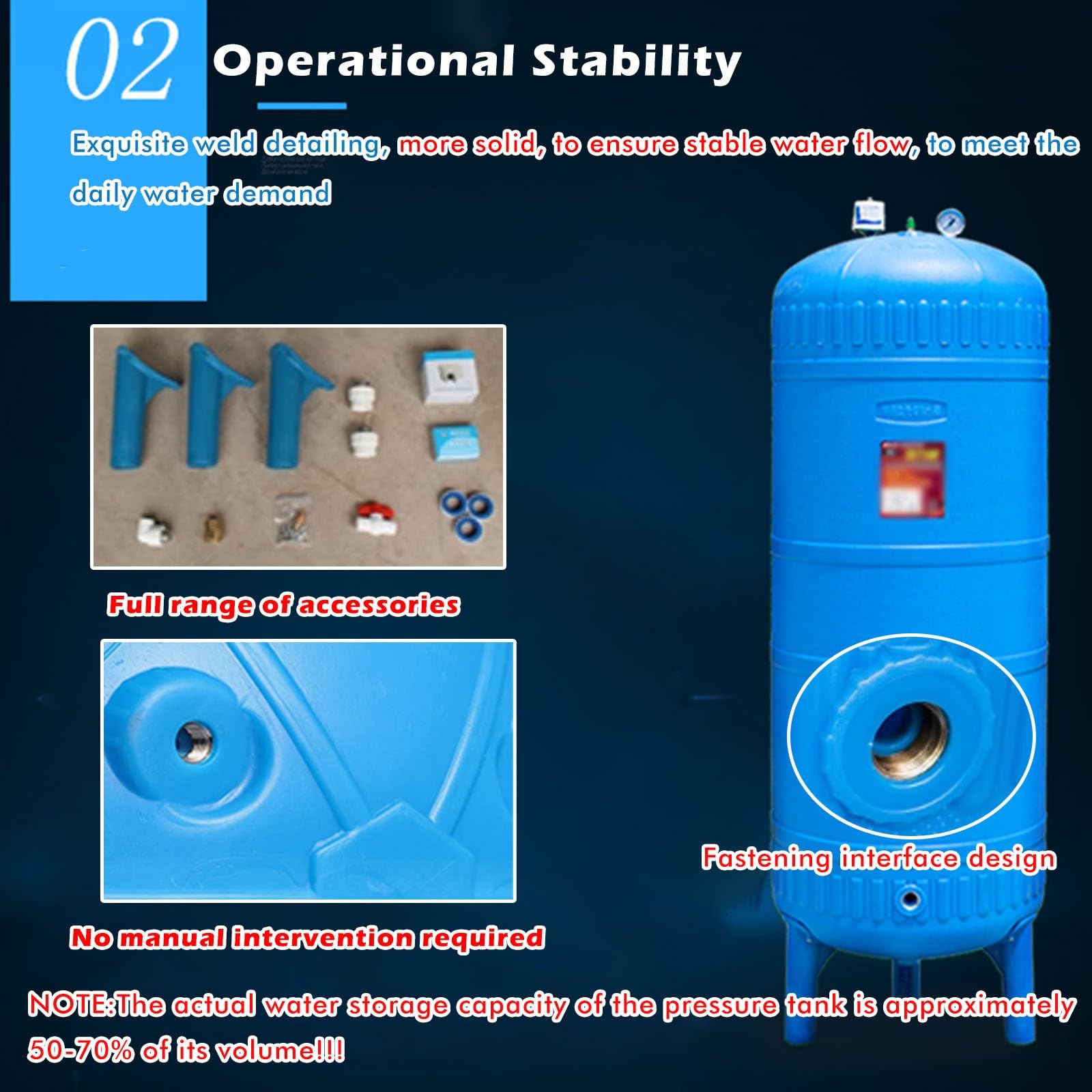 Tanque De PresióN De Pozo Tanque de presión para sistemas de agua PE, tanque de almacenamiento de agua prepresurizada con kit de instalación para bomba de pozo, tanques de presión para el hogar(50L/13