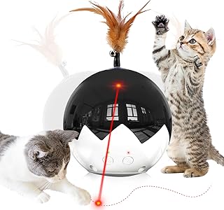 FICUSWIN Cat Laser Toy Automatic, 3 in 1 Interactive Cat Feather Toy, Tumbler Ball Toy for Indoor Kitten, 3 Modes Laser wi...
