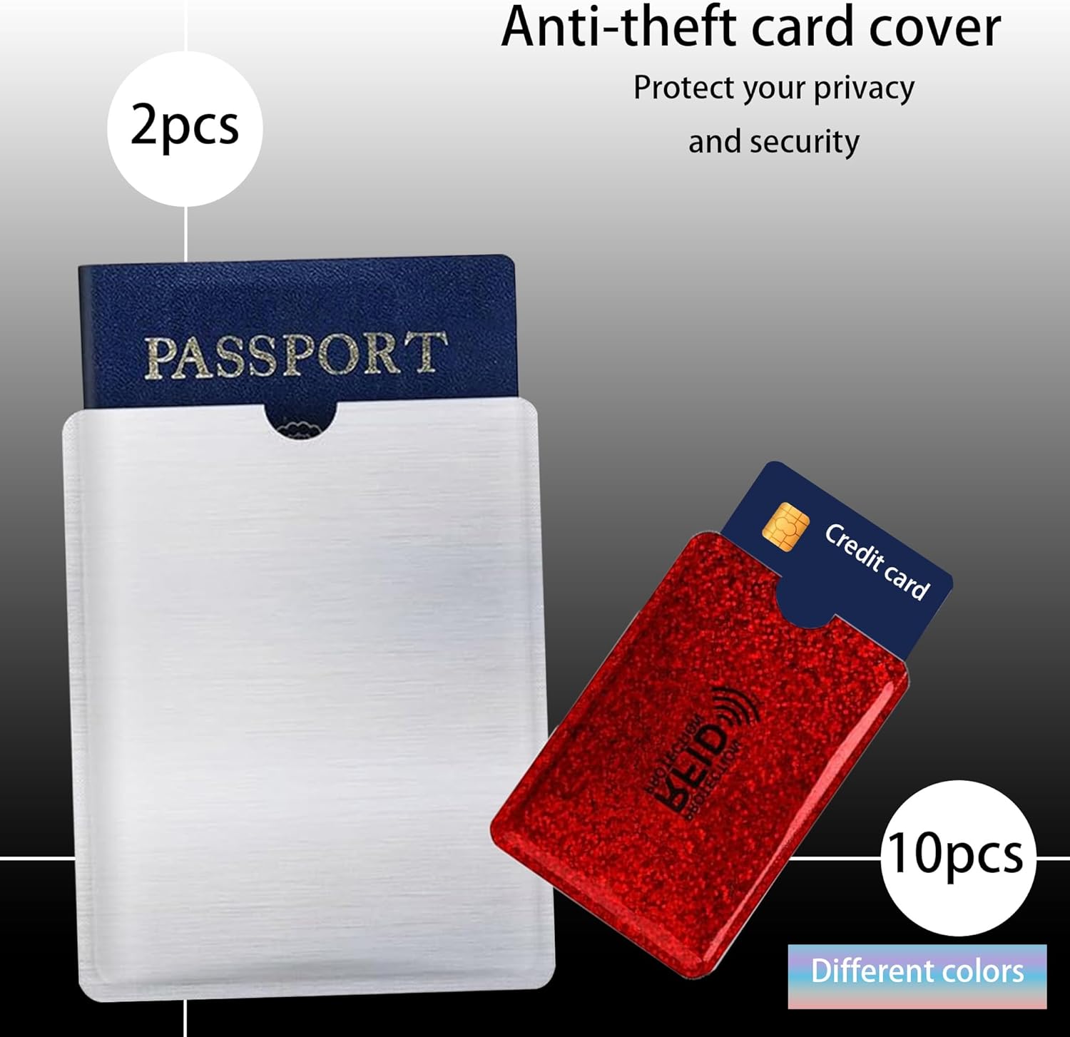 RFID Blocking Sleeves (10 Credit Card Protector Holders in 10 Colors & 2 Passport Protectors), Identity Theft Protection Secure Sleeve for Credit Cards, Debit Card 12PCS