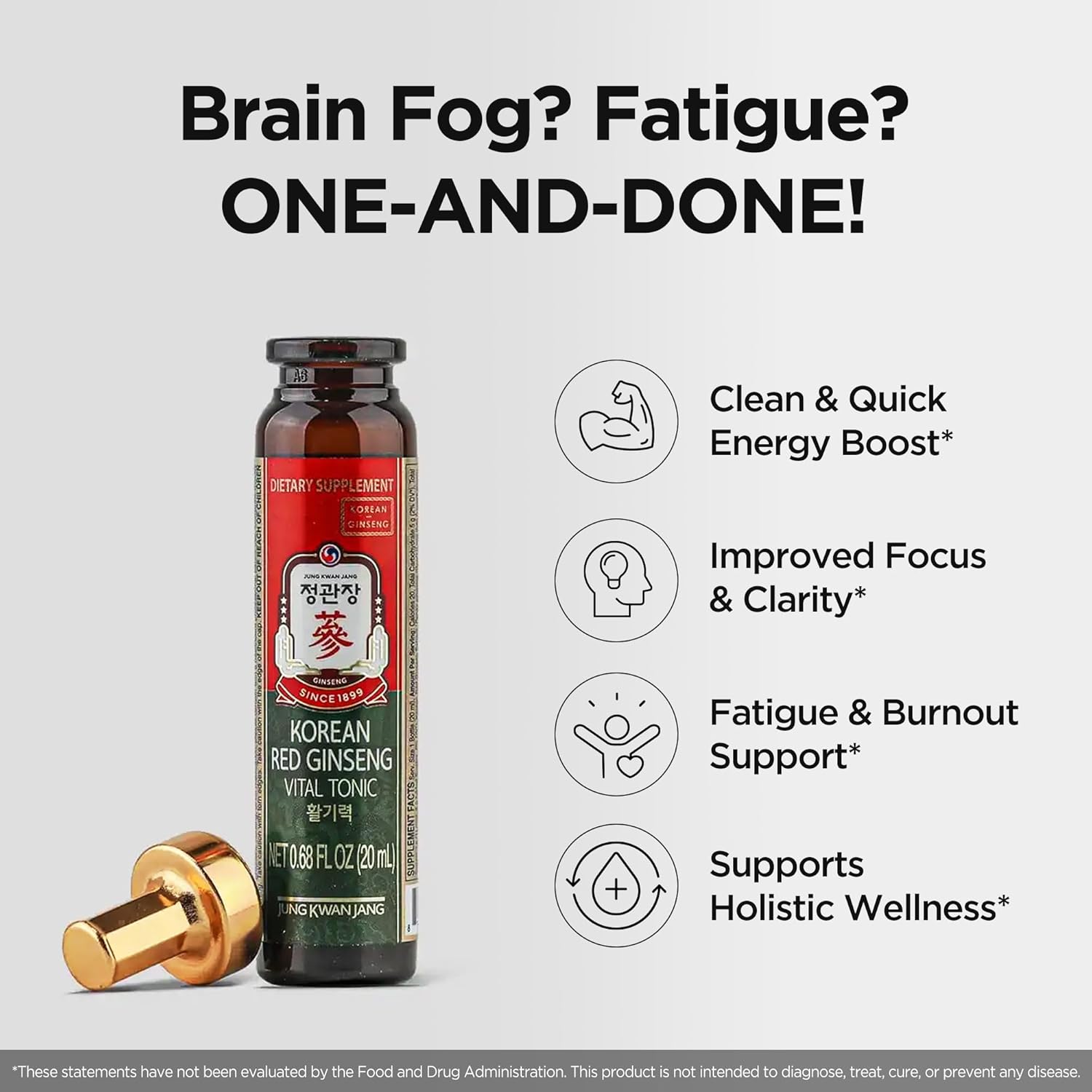 JUNG KWAN JANG Vital Tonic Korean Red Ginseng, Ginger, Fruit Blend Wellness Shots for Energy, Focus, Circulation and Immunity Supplement, 10 Count