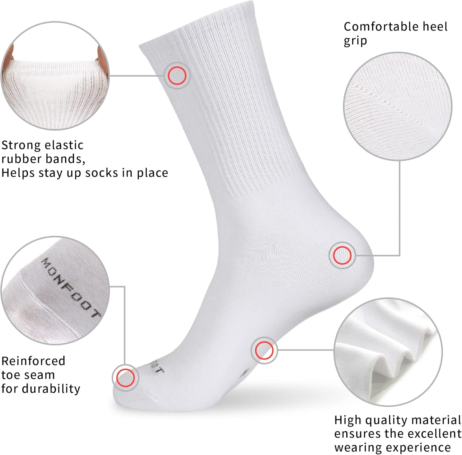 MONFOOT Men's/Women's 3-6 Pairs Cotton Daily Crew Socks, Multipack - Image 4