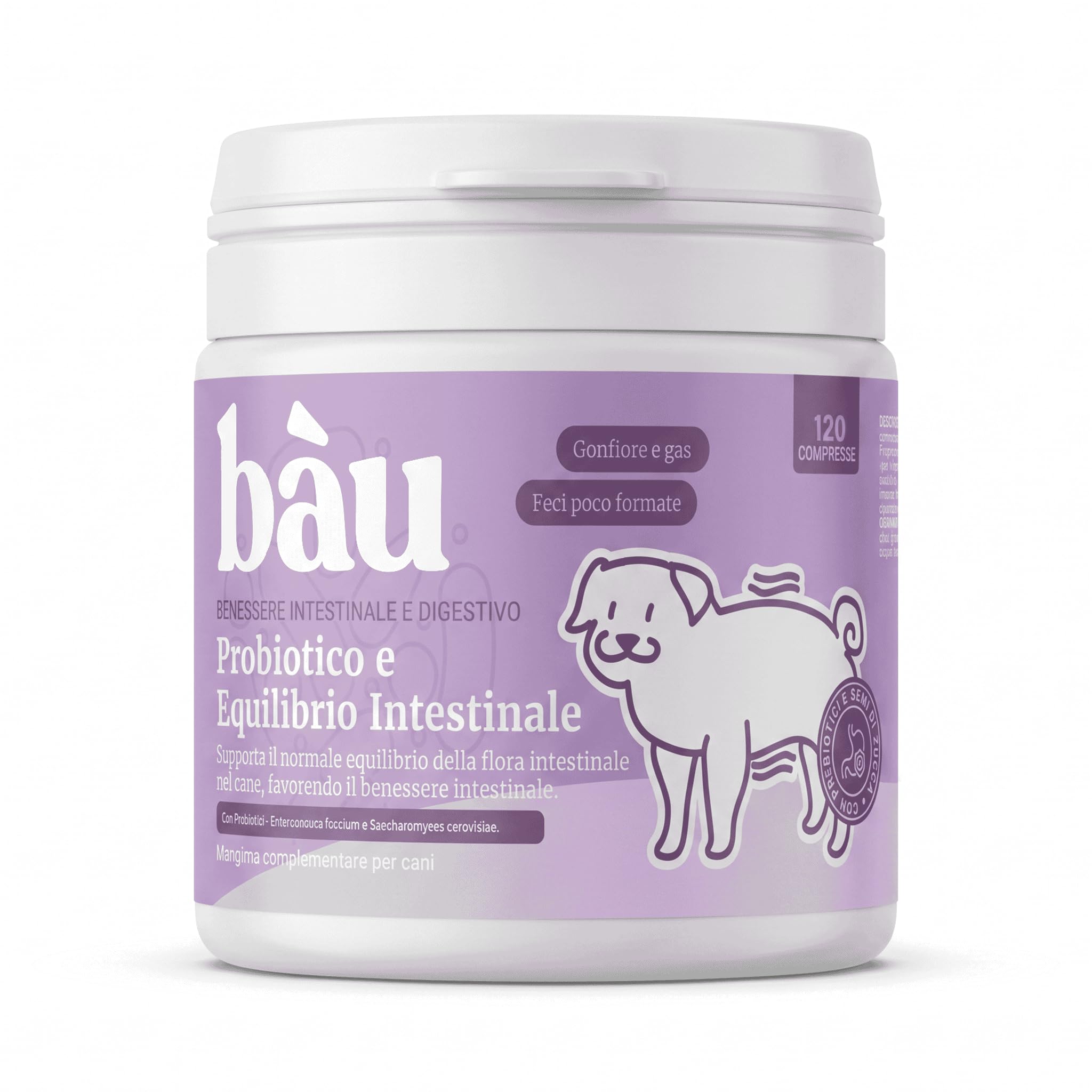 Bau Probiotici per Cani, Fermenti Lattici Cane, Supporto Gastrointestinale Cane, Probiotico Digestivo per Cani Prurito, Integratore Diarrea Cane con Ingredienti Naturali, Probiotico Cane (120)