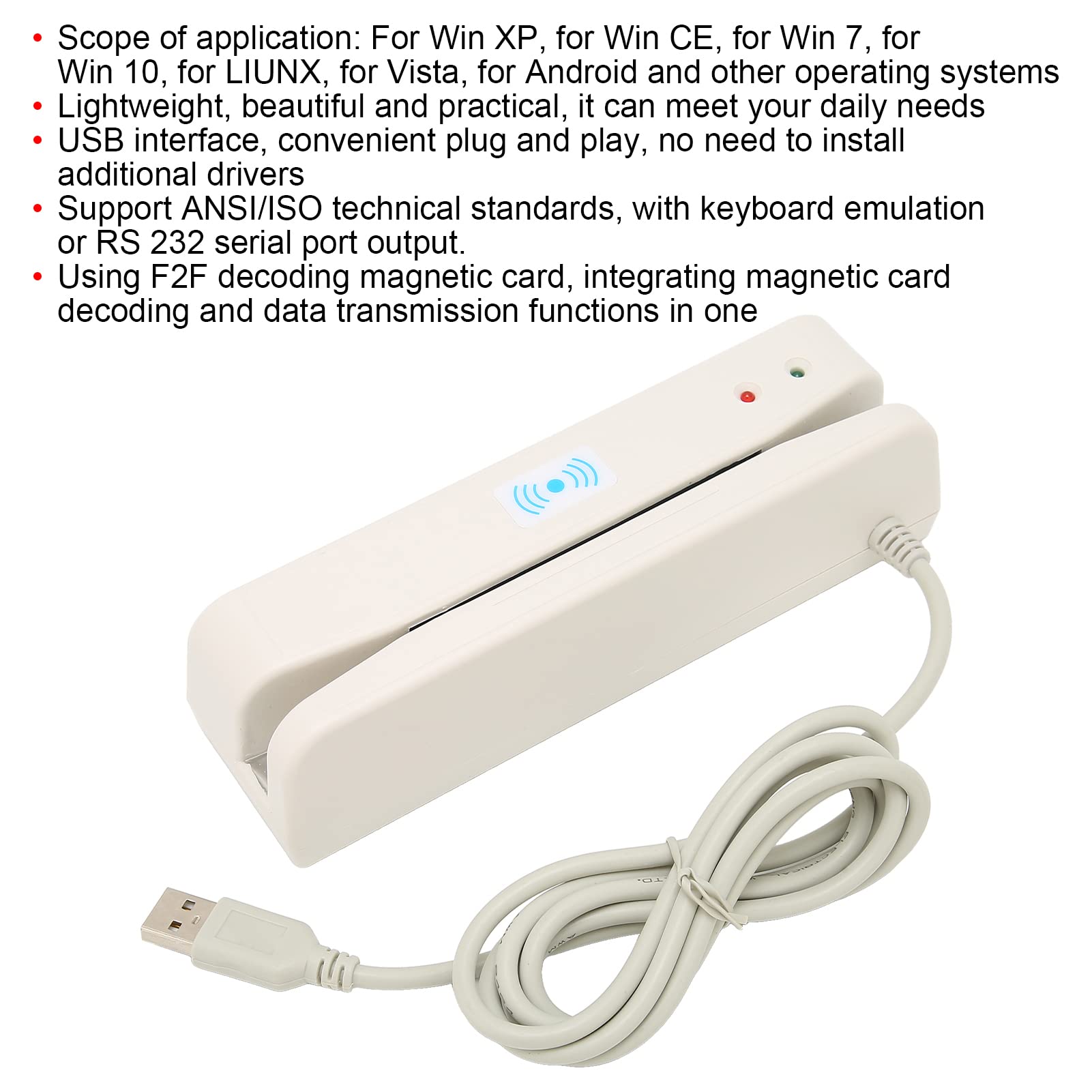 Lector de Tarjetas Magnéticas, Lector de Tarjetas de Banda con Cable USB, Lector de Tarjetas de Crédito Profesional para Bancario, Deslizamiento Bidireccional
