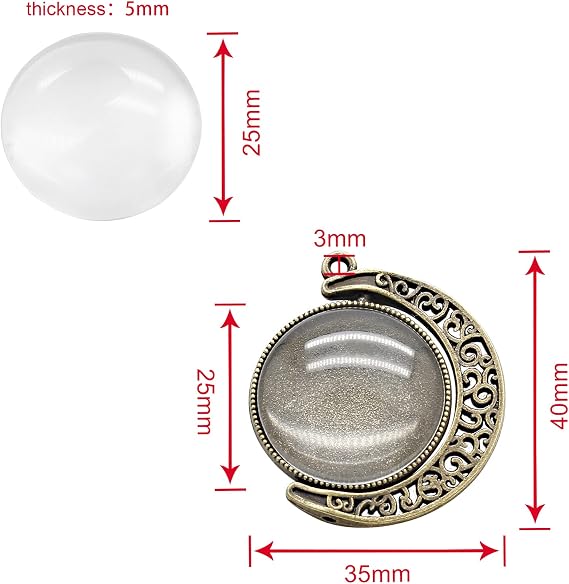30Pcs 10Sets Moon Rotation Double Side Pendant Trays,10Pcs 25 mm Moon Rotation Alloy Double-Sided Trays Pendants with 20Pcs Glass Cabochons Clear Dome for DIY Making (Silver and Bronze)