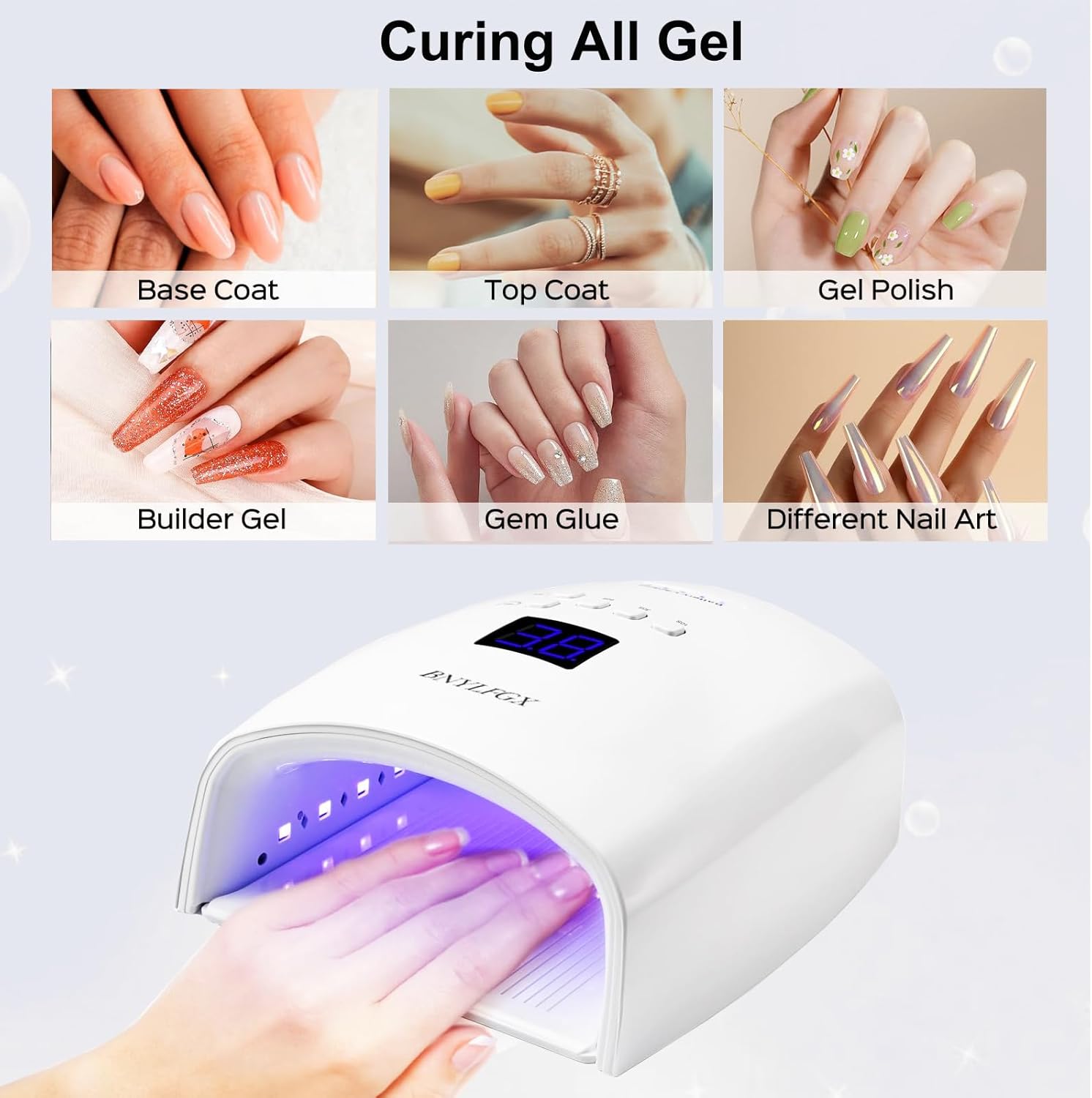 UV Light for Nails, Cordless UV Nail Lamp for Gel Nails 66W, Rechargeable LED Nail Dryer with 5 Timer Setting Auto Sensor Fast Nail Light Curing Lamp for Salon & Home, White