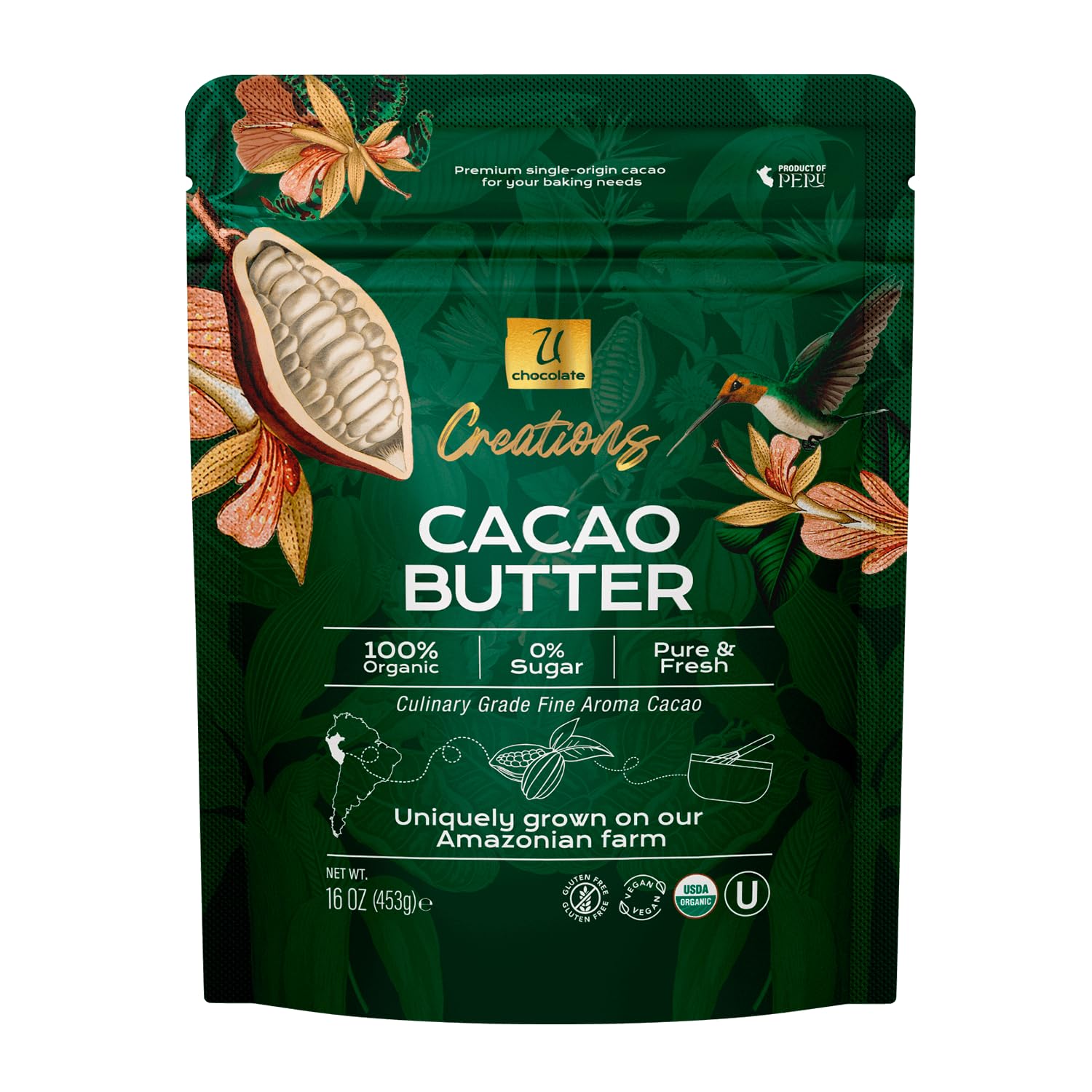 U Chocolate Organic Cacao Butter 16 oz, Fresh From Our Farm, Raw Food Grade Cocoa Butter, For Vegan Baking, Chocolate Making and more
