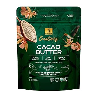 U Chocolate Organic Cacao Butter, 100% Pure Unrefined Food Grade Fresh from our Farm Vegan, Allergen-Free, Single-Origin for Baking & Keto 16 oz